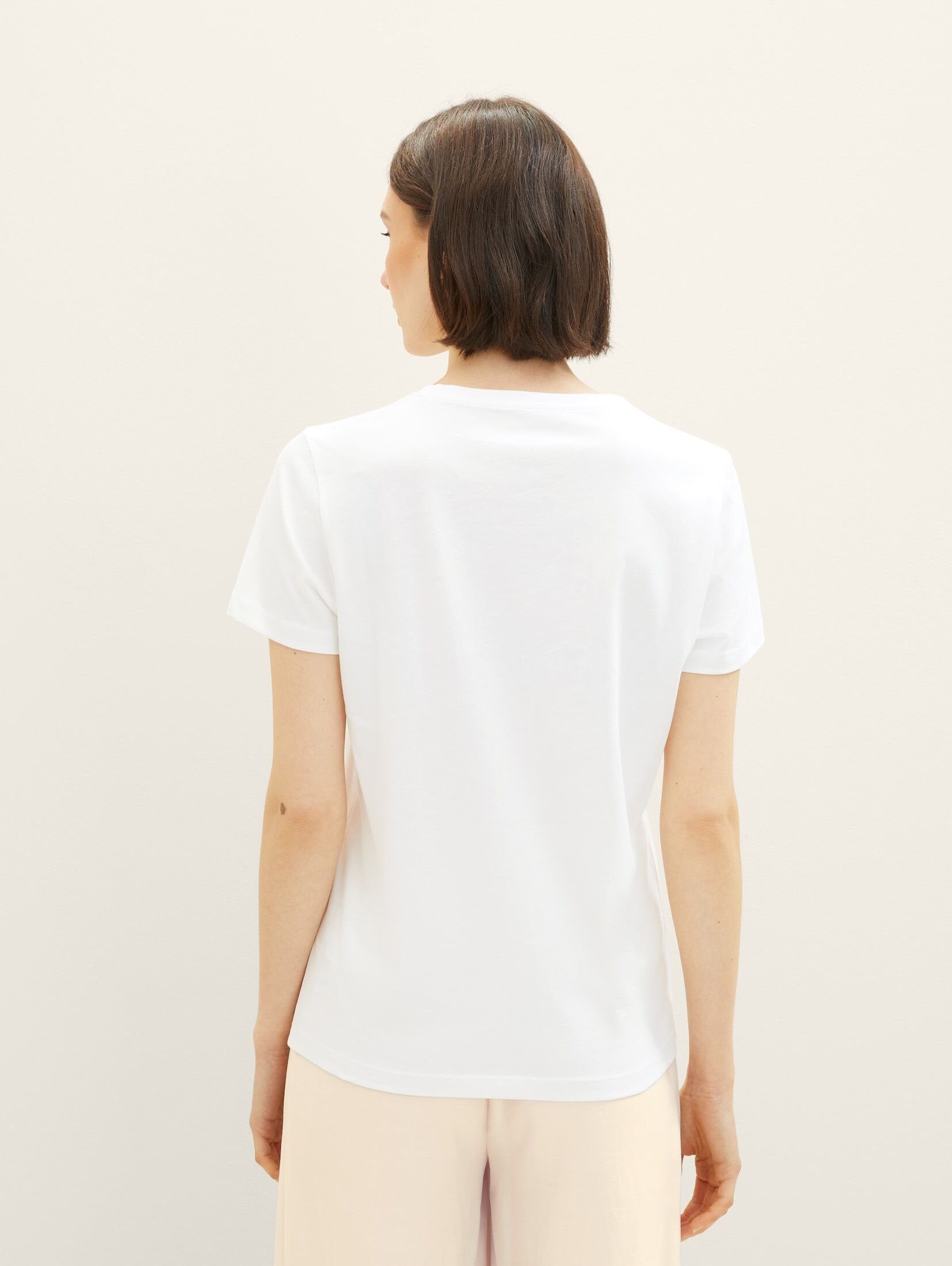 mit Whisper Print T-Shirt TOM T-Shirt TAILOR White