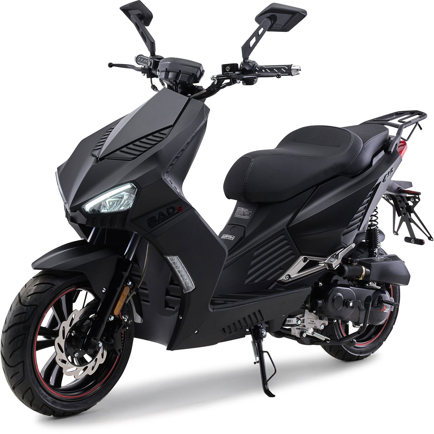 Burnout Motorroller BAD s Mattschwarz, 50 ccm, 45 km/h, Euro 5, Keyless-Go, Alarmanlage, LED-Beleuchtung
