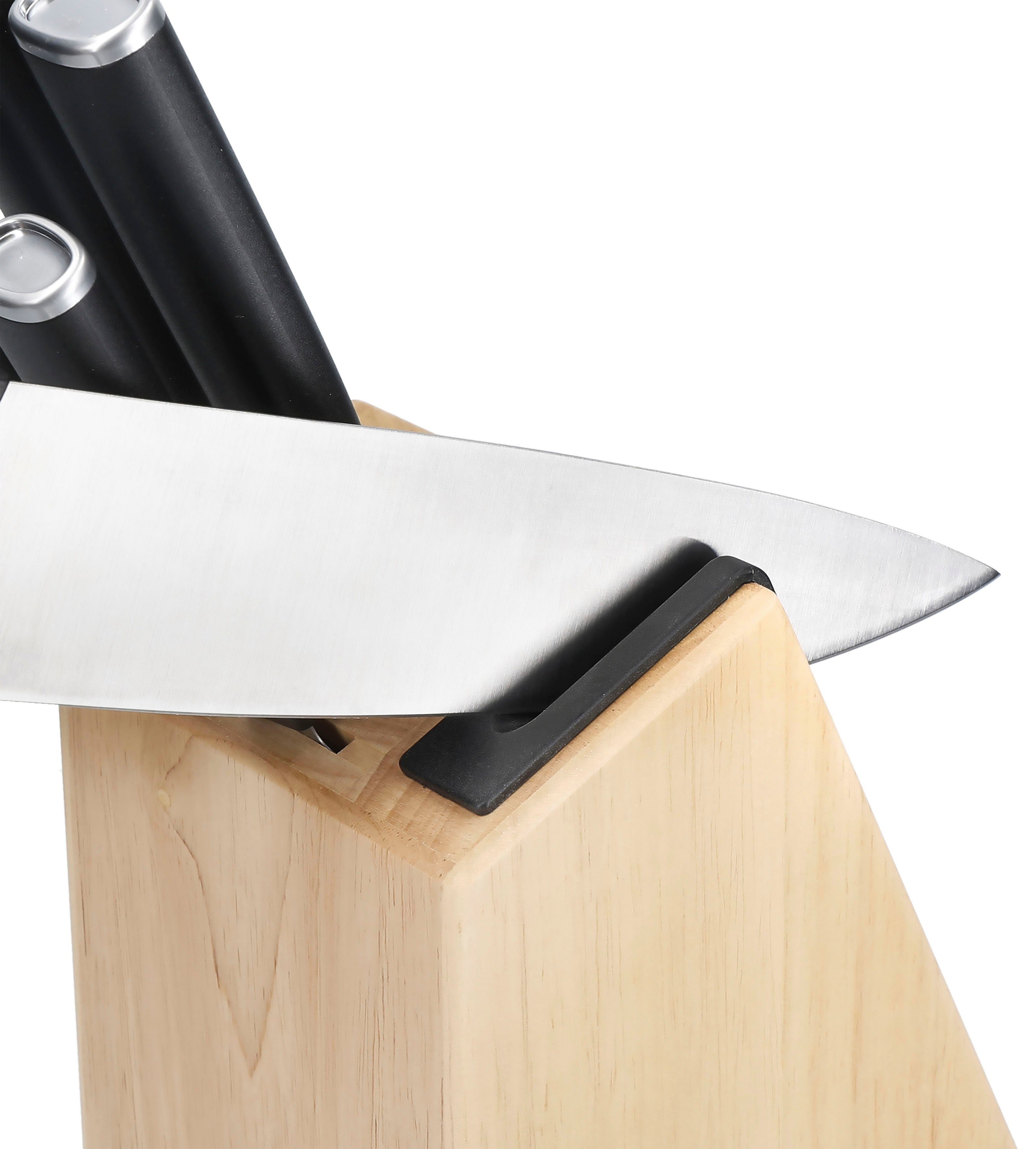 KitchenAid Messerblock Classic (5tlg), Messer japanischer Stahl, Schärfer, Birkenholzblock