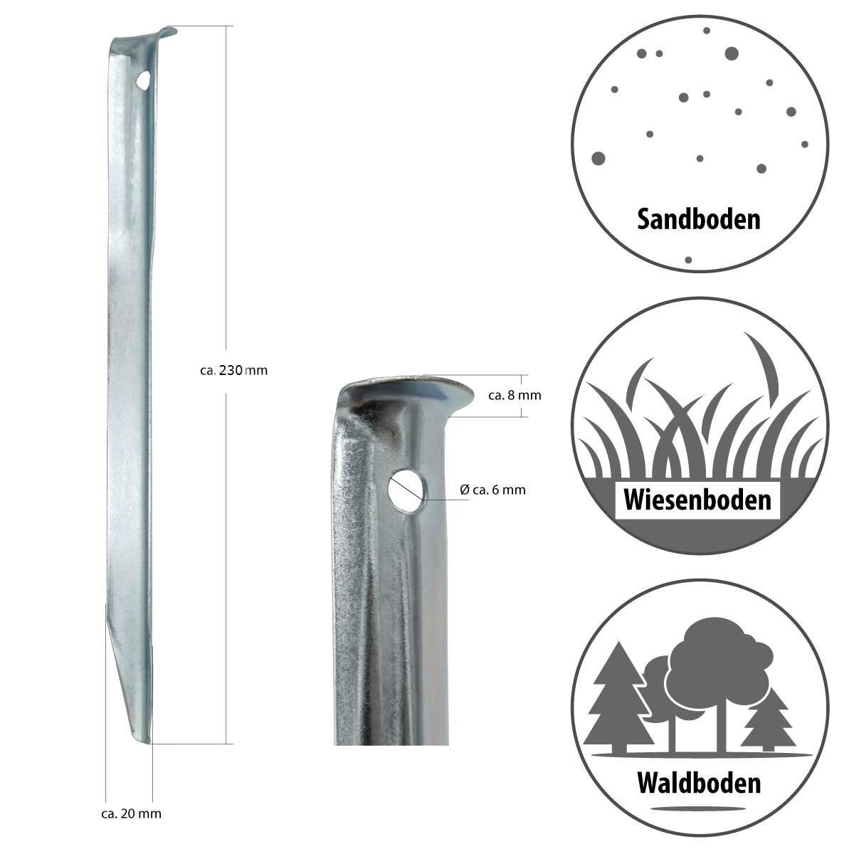 AMANKA Zelthering Set: 10 Stabile Erdnägel für Zelte - 230 mm Camping Heringe Verzinkt, V-Form Bodenanker Witterungsbeständig - Zelt Zubehör Campingequipment