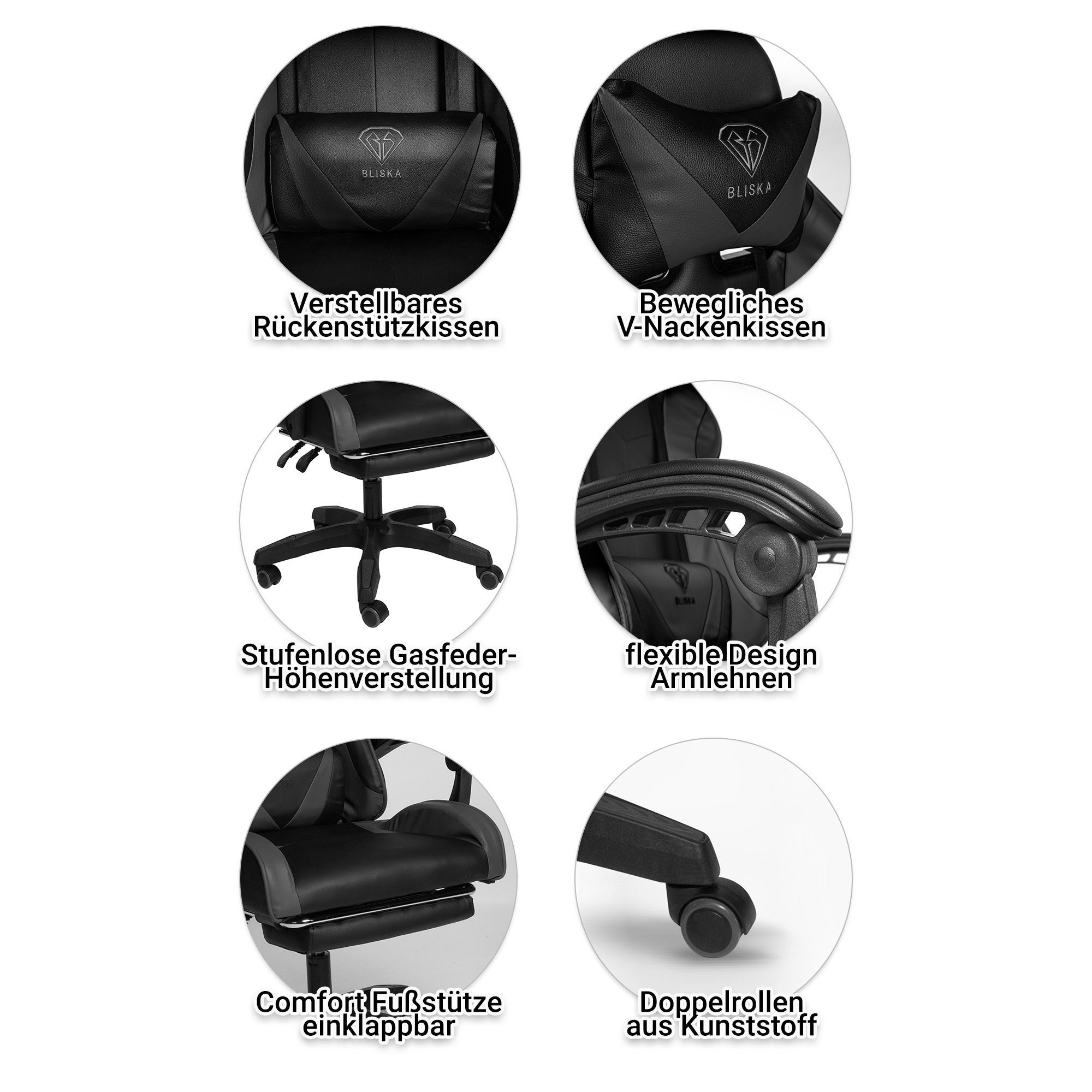 Fußstütze Chefsessel Stück), mit TRISENS (1 Stuhl Gaming Schwarz flexiblen Konrad Gaming Chair mit Design-Armlehnen