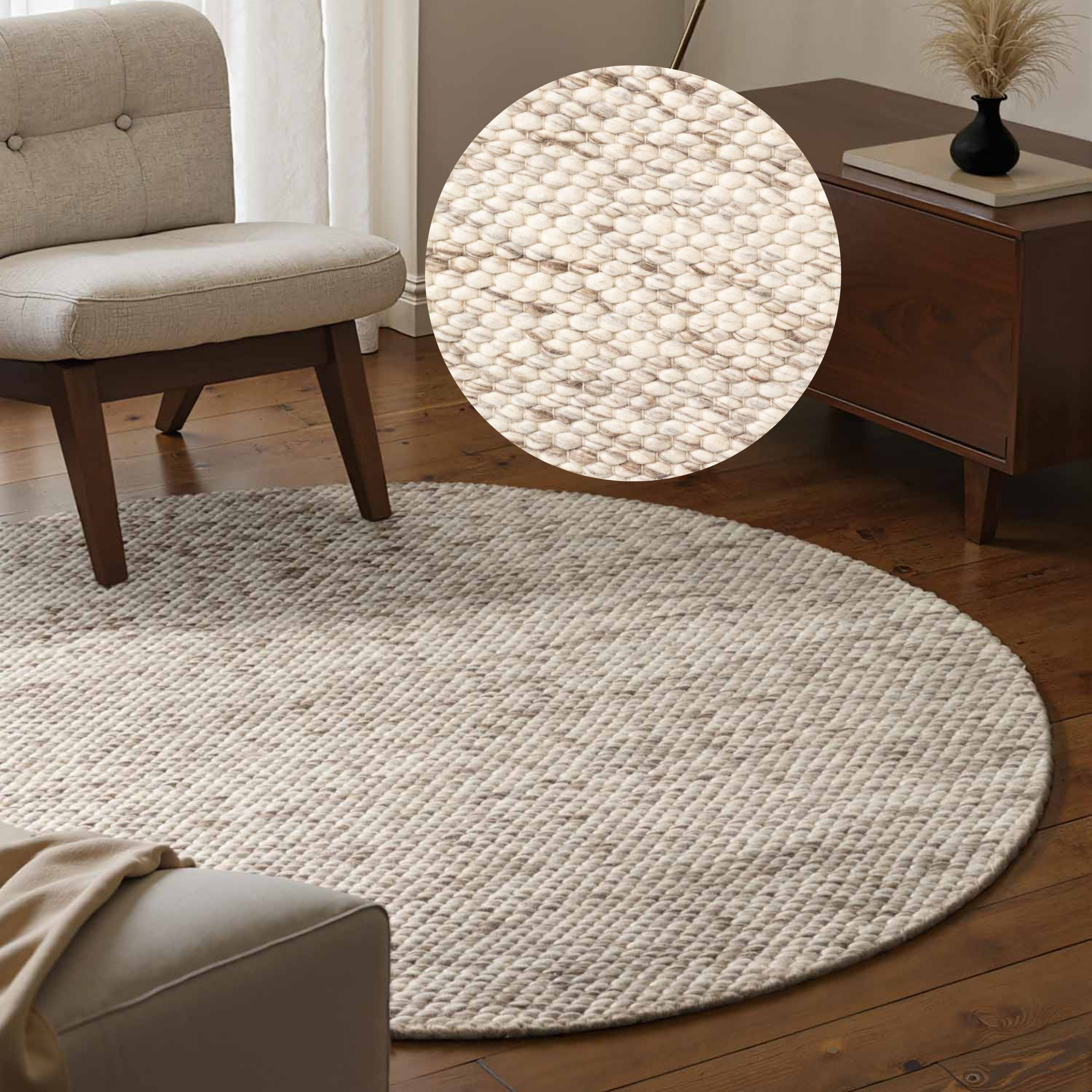 ELLE DECORATION Wollteppich Beans, rund, Höhe: 10 mm, Handweb Teppich Wolle, Rund, Perlenstruktur, Wohnzimmer, Schlafzimmer