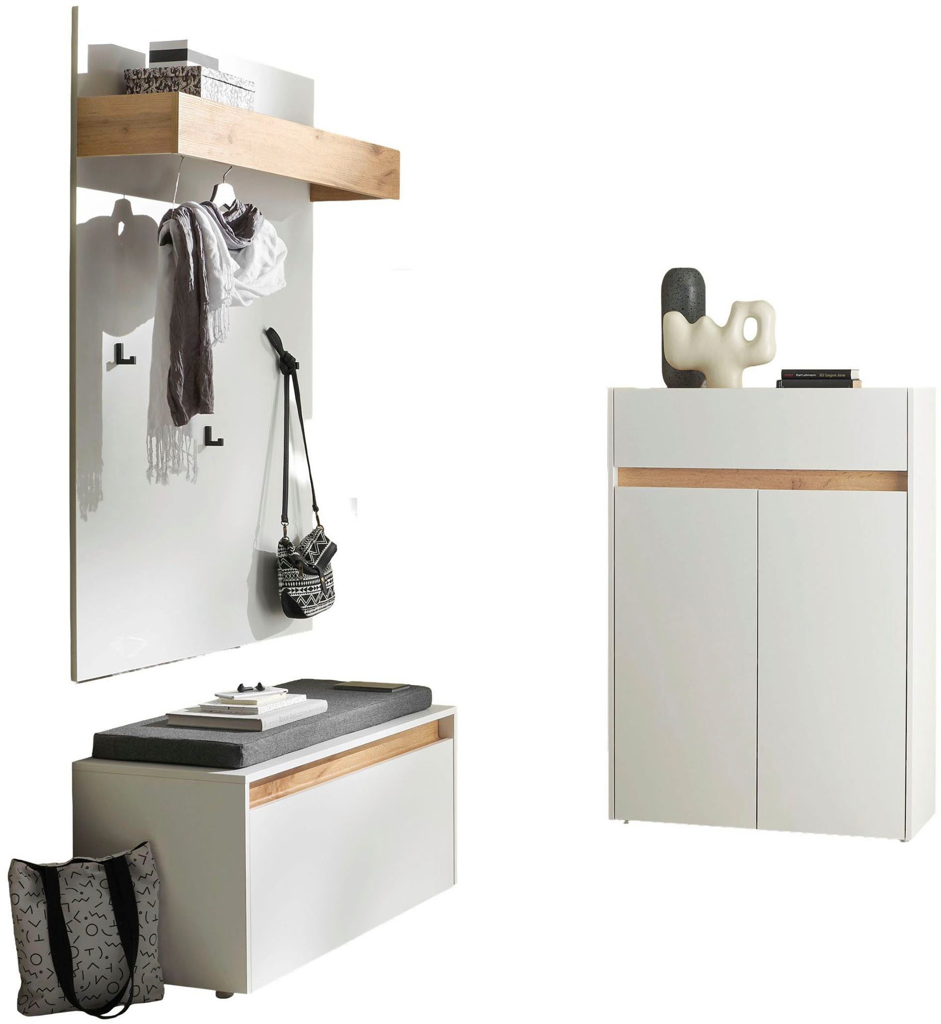Home affaire Garderoben-Set City/Giron, moderne Garderobe, viel Stauraum, ca. 24 Schuhe, (Set, 3-St), enthält Schuhschrank, Garderobenpaneel & Garderobenbank mi – Bild 3 von 5