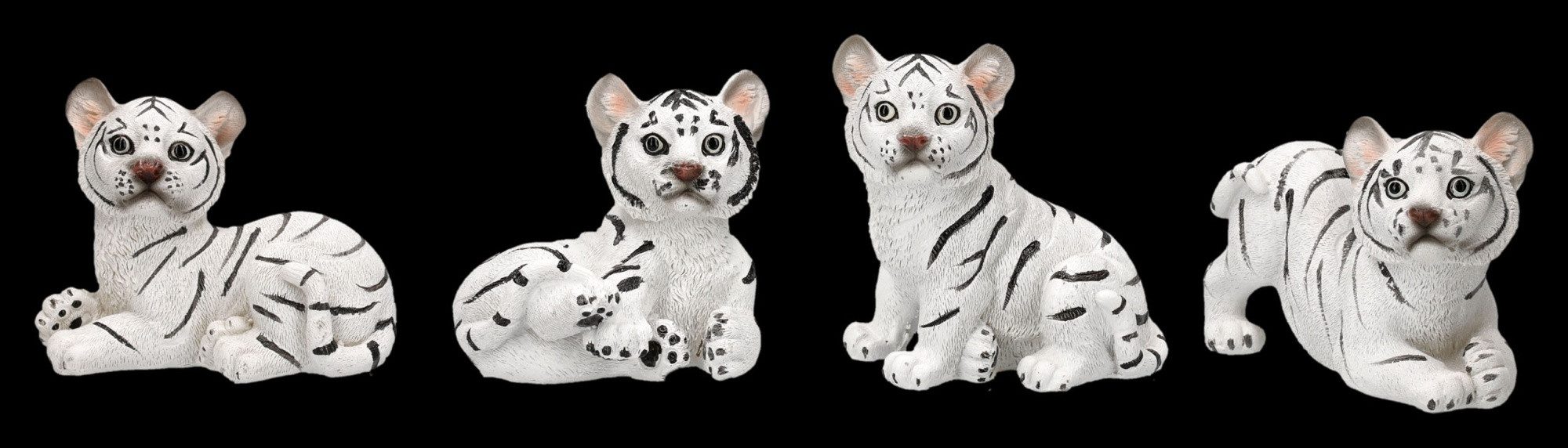 Figuren Shop GmbH Tierfigur Tiger Figuren 4er Set – Weiße Tigerbabys Tierfiguren Dekofigur 9 cm