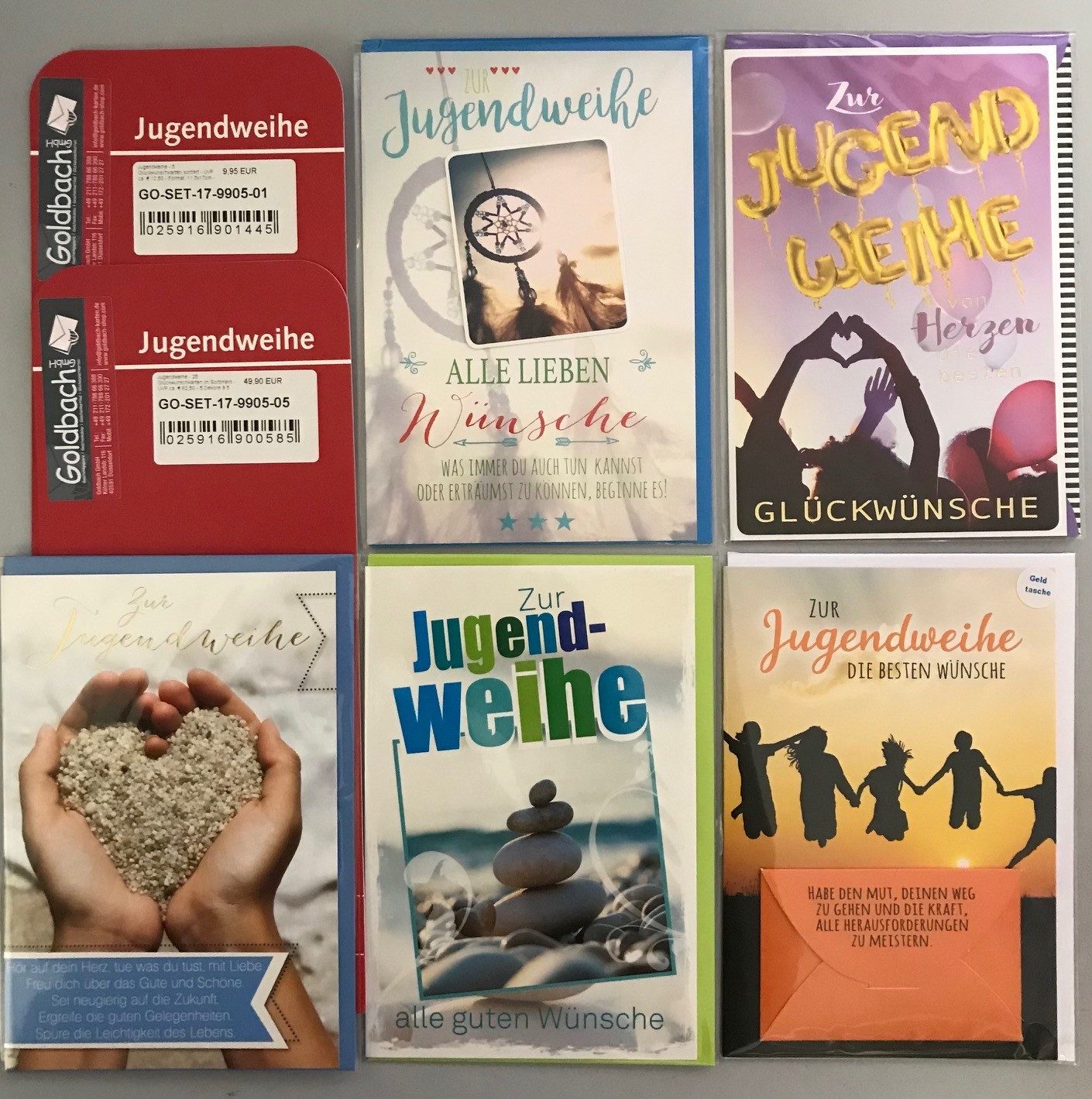 Grußkarten Jugendweihe - 5 Glückwunschkarten sortiert - UVP ca. € 12,50
