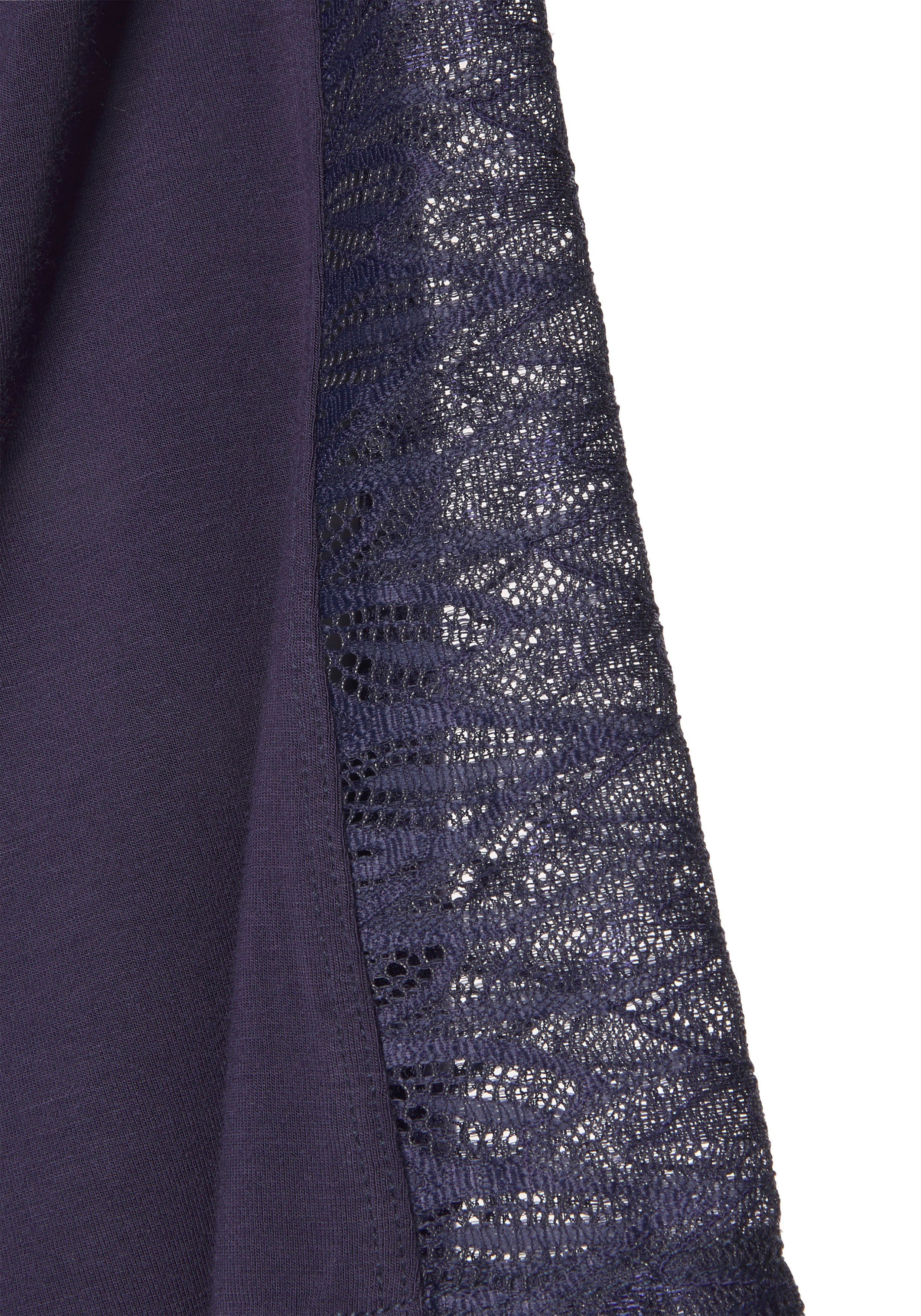 LASCANA Kimono, Langform, Single-Jersey, mit nachtblau Spitzendetails Gürtel