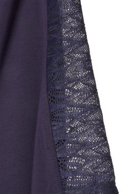 LASCANA Kimono, Langform, Single-Jersey, Gürtel, mit Spitzendetails