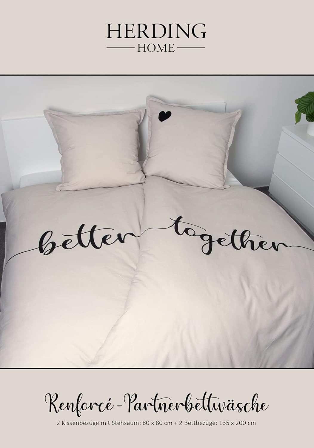 Herding Bettwäsche Better Together - Partner-Bettwäsche-Set, 4-teilig, 135x200 & 80x80, Baumwolle, 100% Baumwolle – Bild 3 von 5