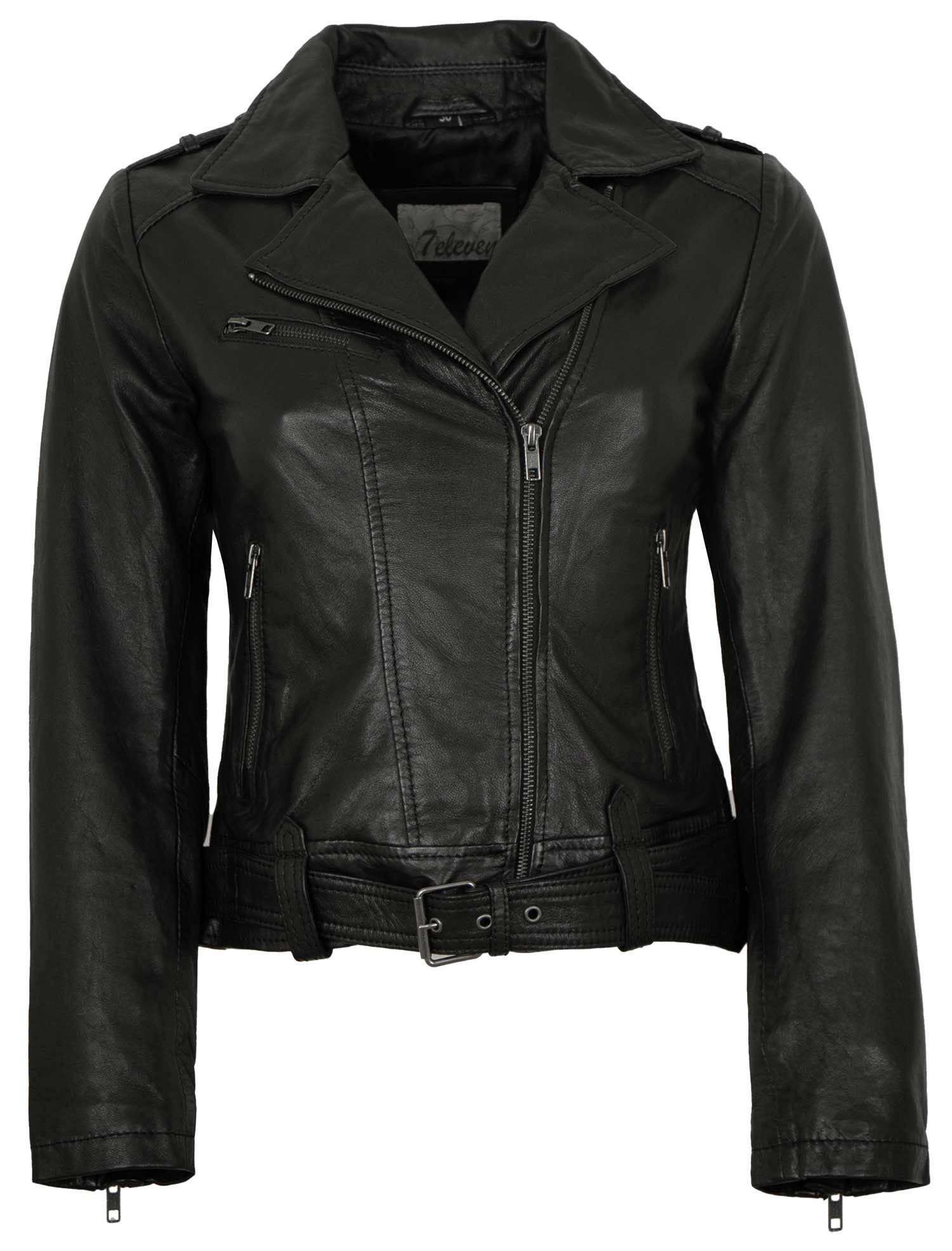 7eleven Lederjacke Juliette 7eleven - Damen Lederjacke Bikerjacke Lammnappa schwarz