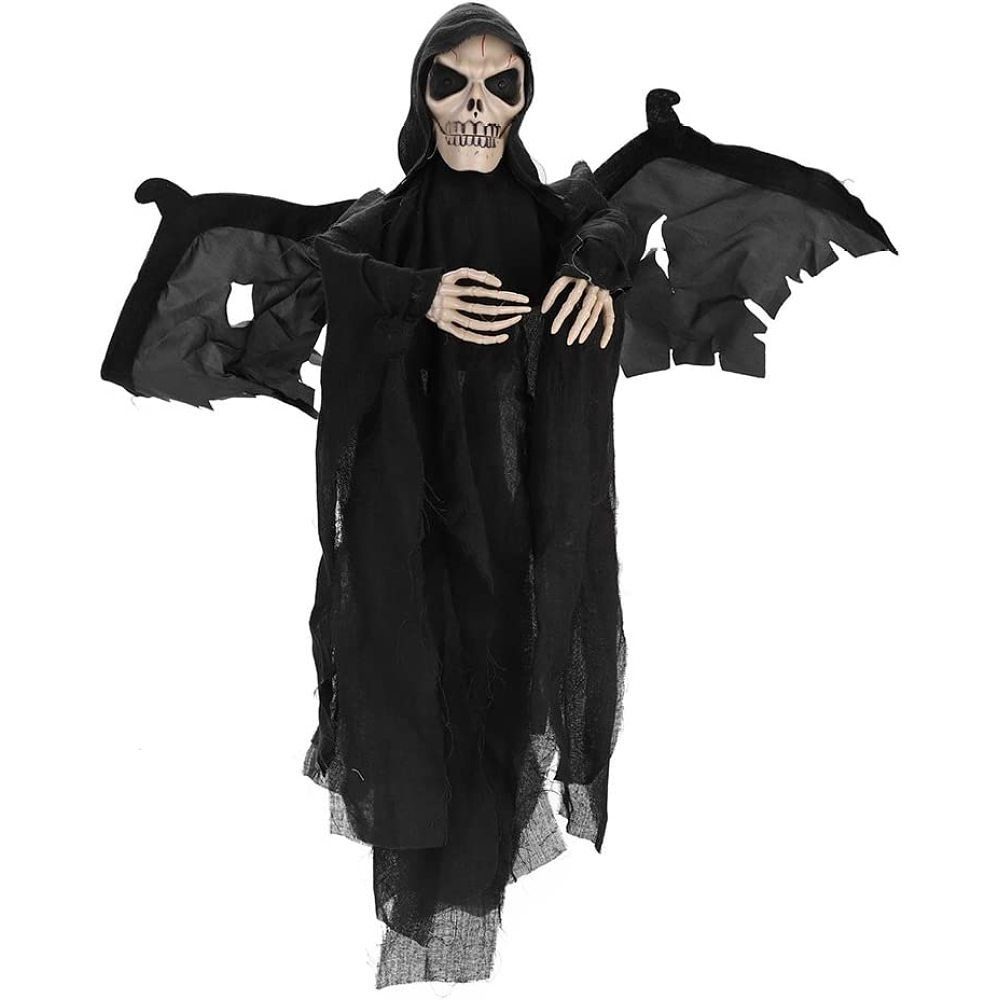 GelldG Hängedekoration Halloween Dekoration Hängend schwarz Sound Skelett mit Licht mit Geist