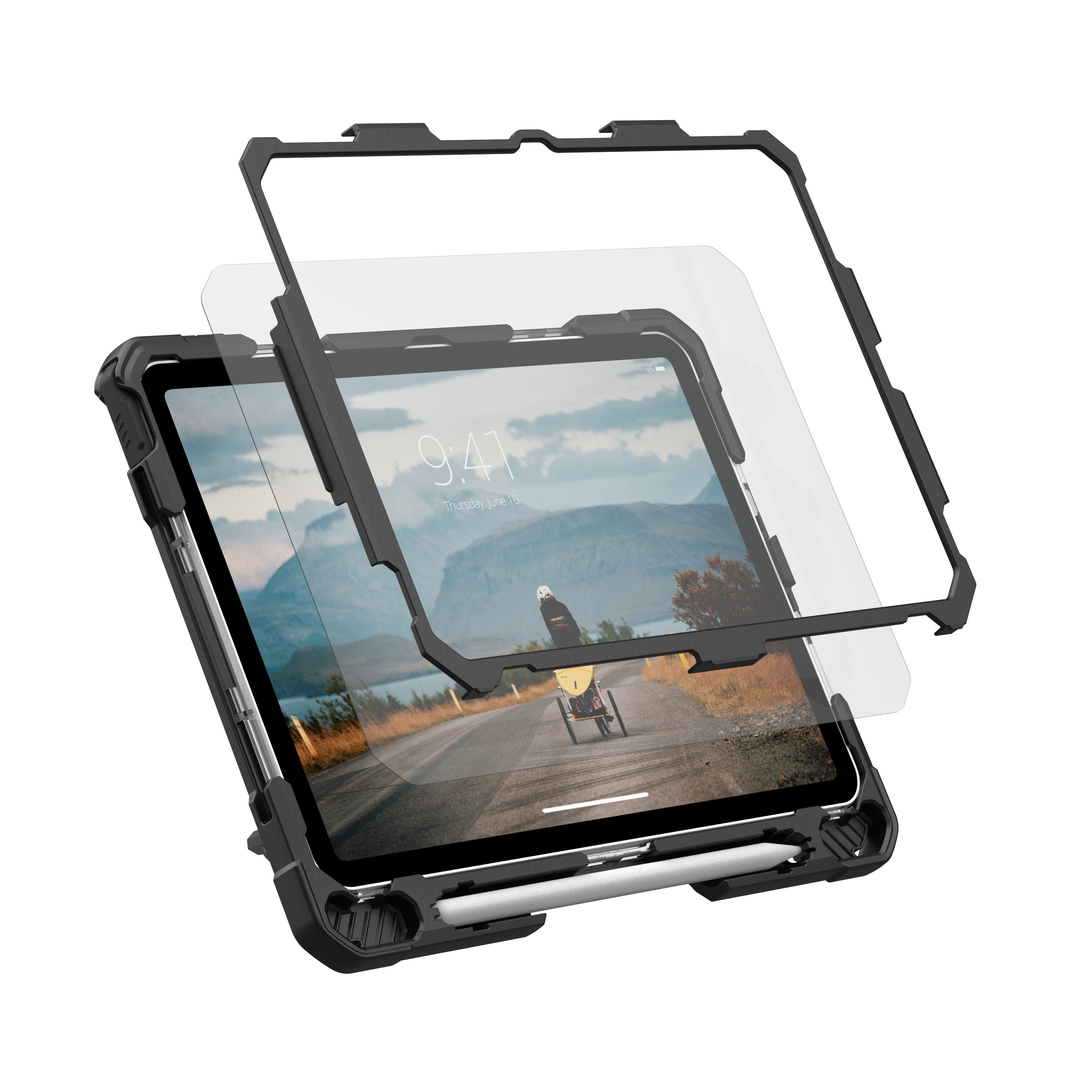 Urban Armor Gear Tablet-Hülle Plasma H&K Screen Protection Case 10,9", 360 Grad drehbare Handschlaufe, Inkl. Displayschutzfolie, Apple Pencil