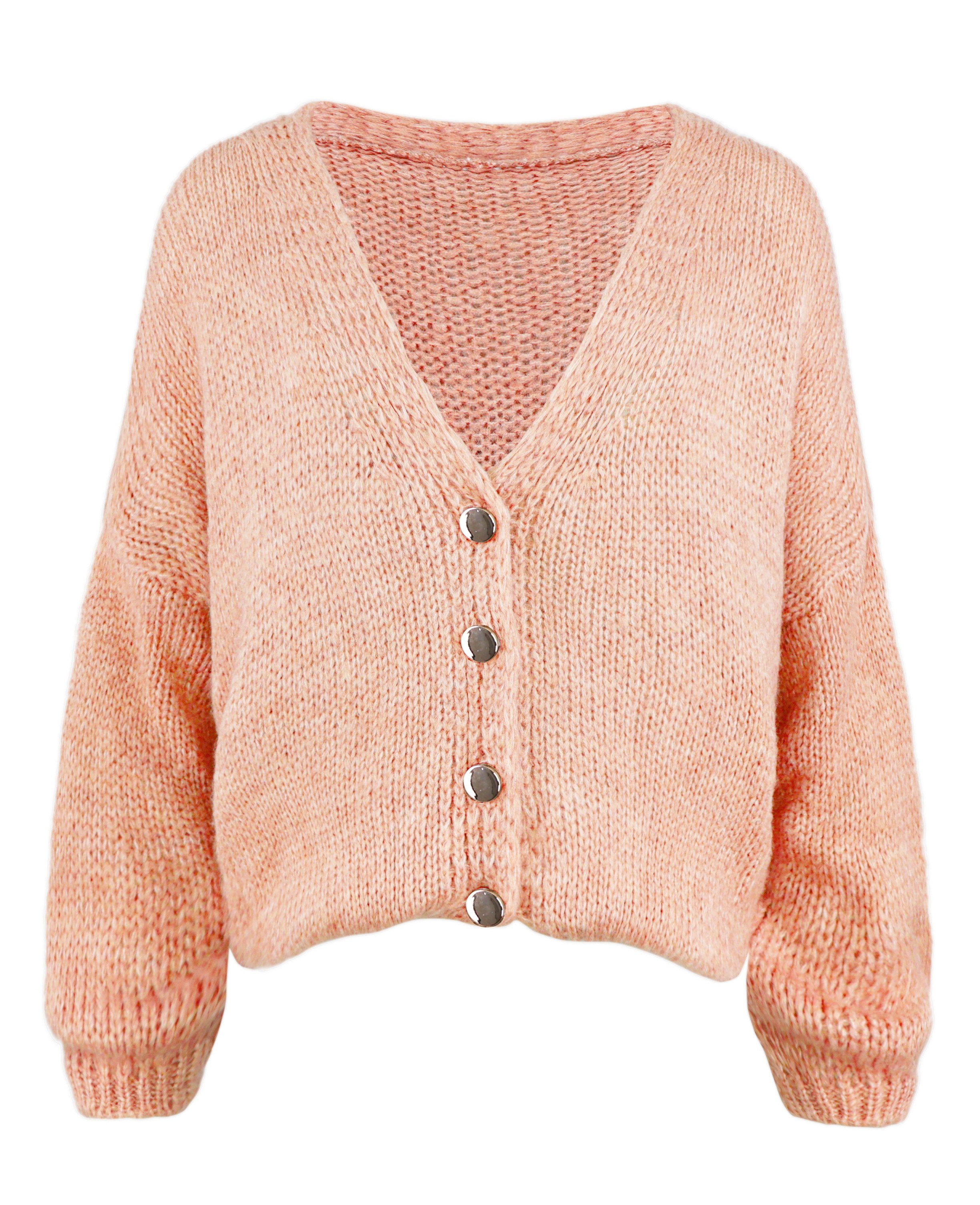 dy_mode Strickjacke Strick Cardigan Damen im Grobstrick V-Ausschnitt Übergangsjacke Grobstrick, in Unifarbe, V-Ausschnitt