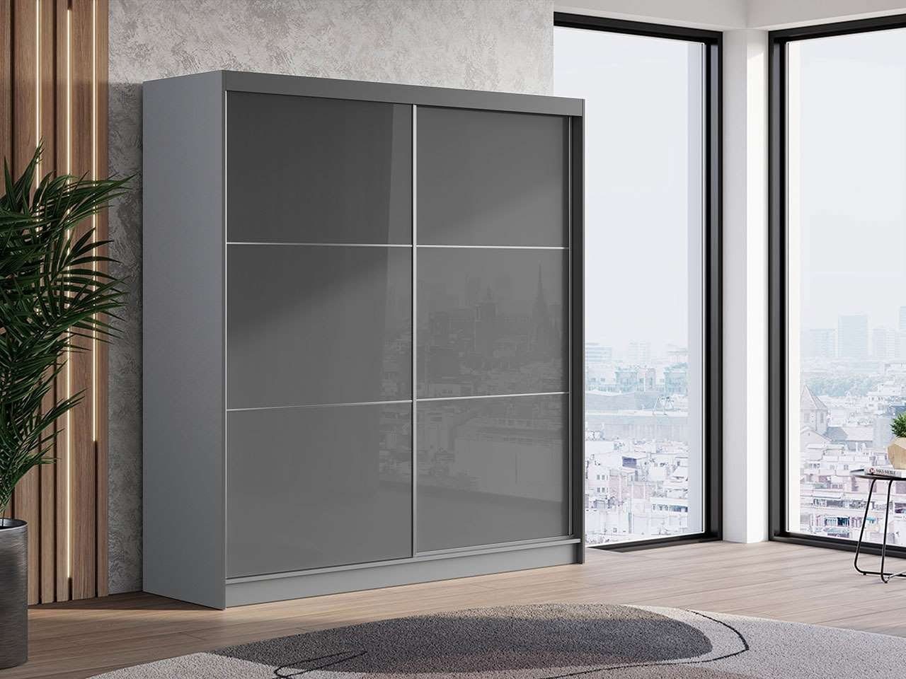 MKS MÖBEL Kleiderschrank VALENCIA Garderobe 200 cm mit Lacobel-Glas, Modern, Schränke Grau