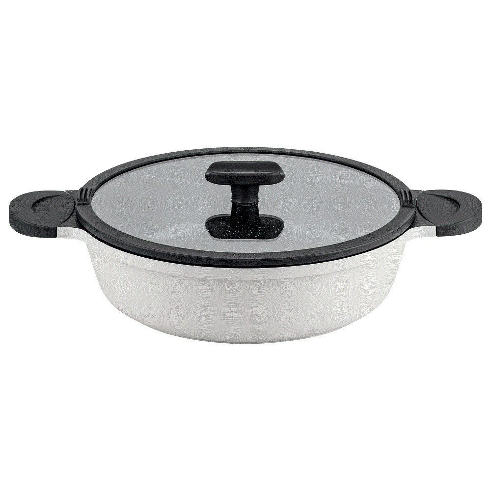 Mulex Servierpfanne TOMALIN Premium 28 cm grau, Aluguß (Premium Qualität, 2-tlg., Tomalinbeschichtung), induktionsgeeignet
