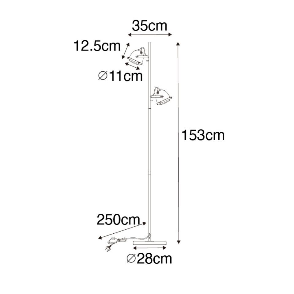 Qazqa Stehlampe Emado, ohne Leuchtmittel, Warmweiß, QAZQA Stehlampe, gu10, Stahl, Stahl, Industrie