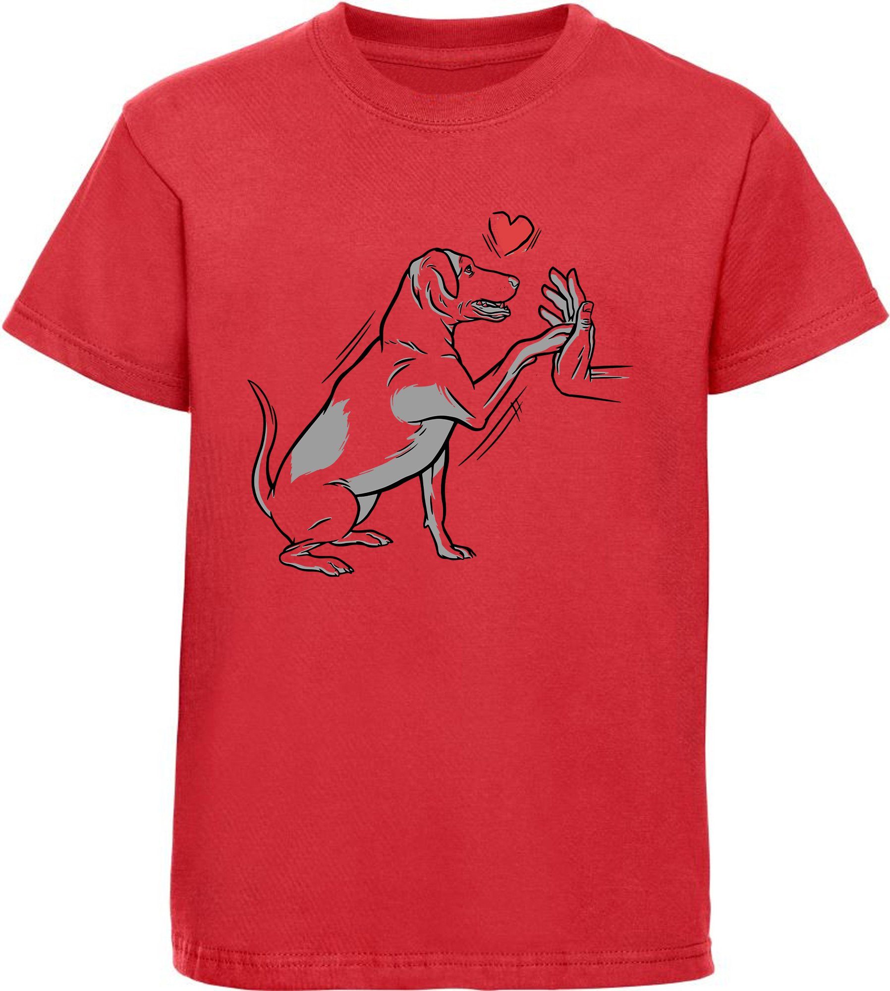 Print-Shirt Aufdruck, Labrador gibt i234 mit MyDesign24 rot Baumwollshirt bedruckt Kinder - Pfötchen Hunde T-Shirt