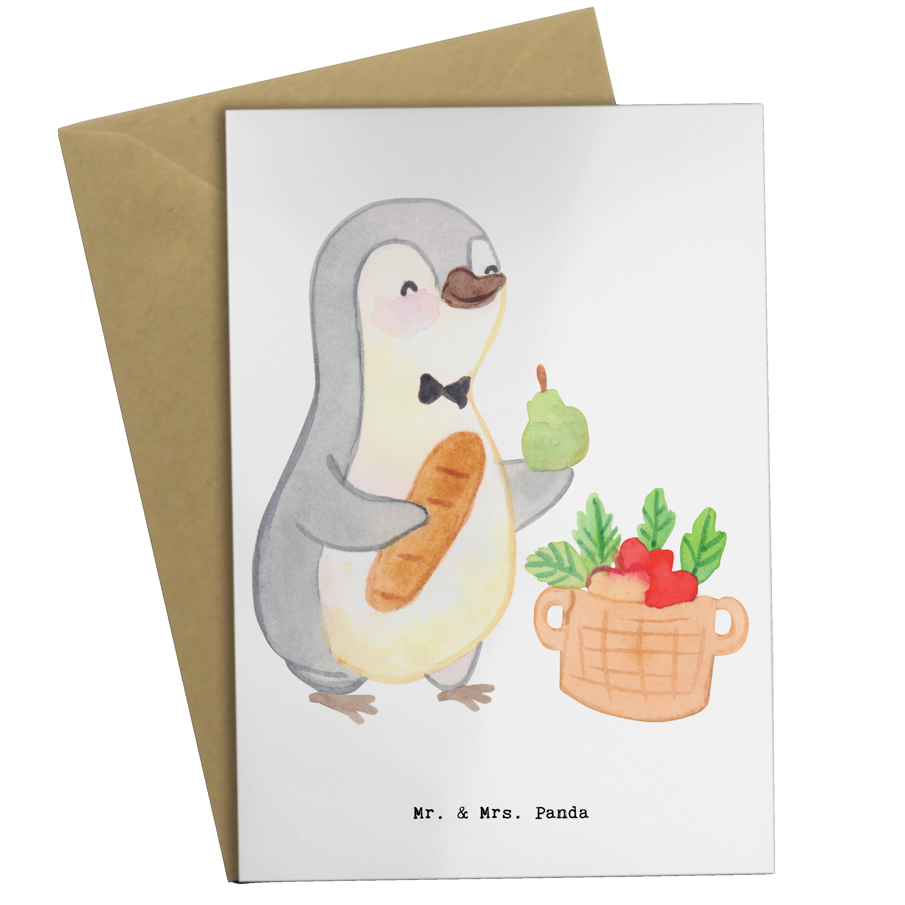Mr. & Mrs. Panda Grußkarte Obsthändler Herz - Weiß - Geschenk, Obst- und Gemüsehändler, Einladun, Hochglänzende Veredelung