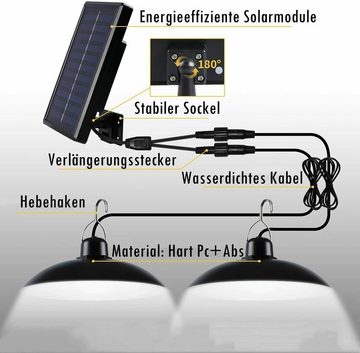 LETGOSPT LED Solarleuchte Solar Pendelleuchten 2 Köpfe LED Solar Hängeleuchten mit Fernbedienung, LED fest integriert, Tageslichtweiß, Hangeleuchte, Pendellampe, LED Solarleuchte, Gartenleuchte