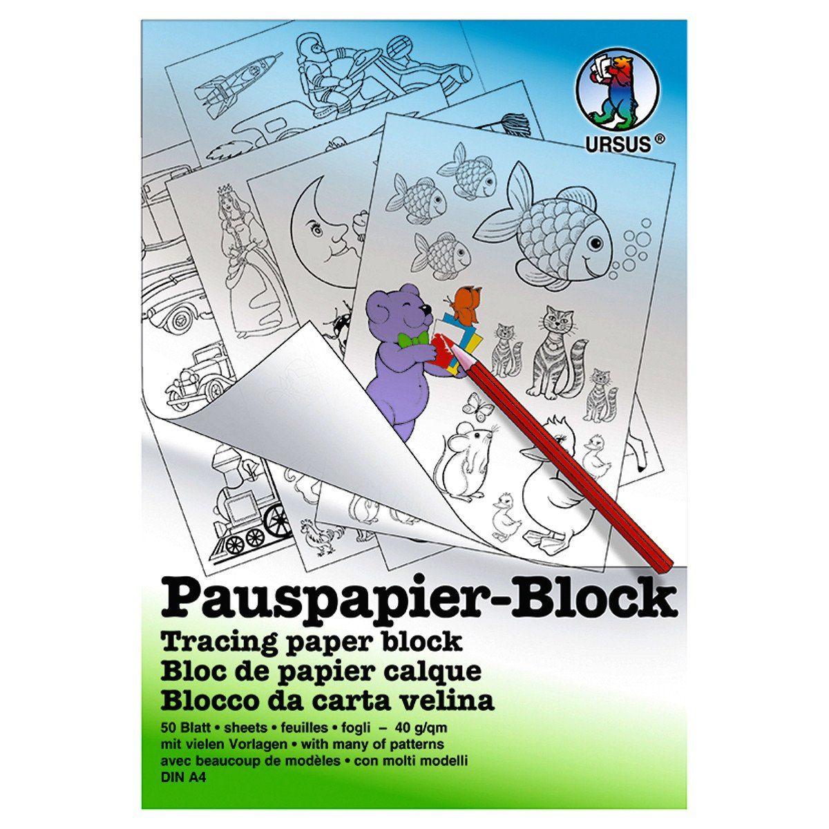 Bastelnaturmaterial URSUS Pauspapier-Block +5Vorlagen, DIN A4, 50Bl.