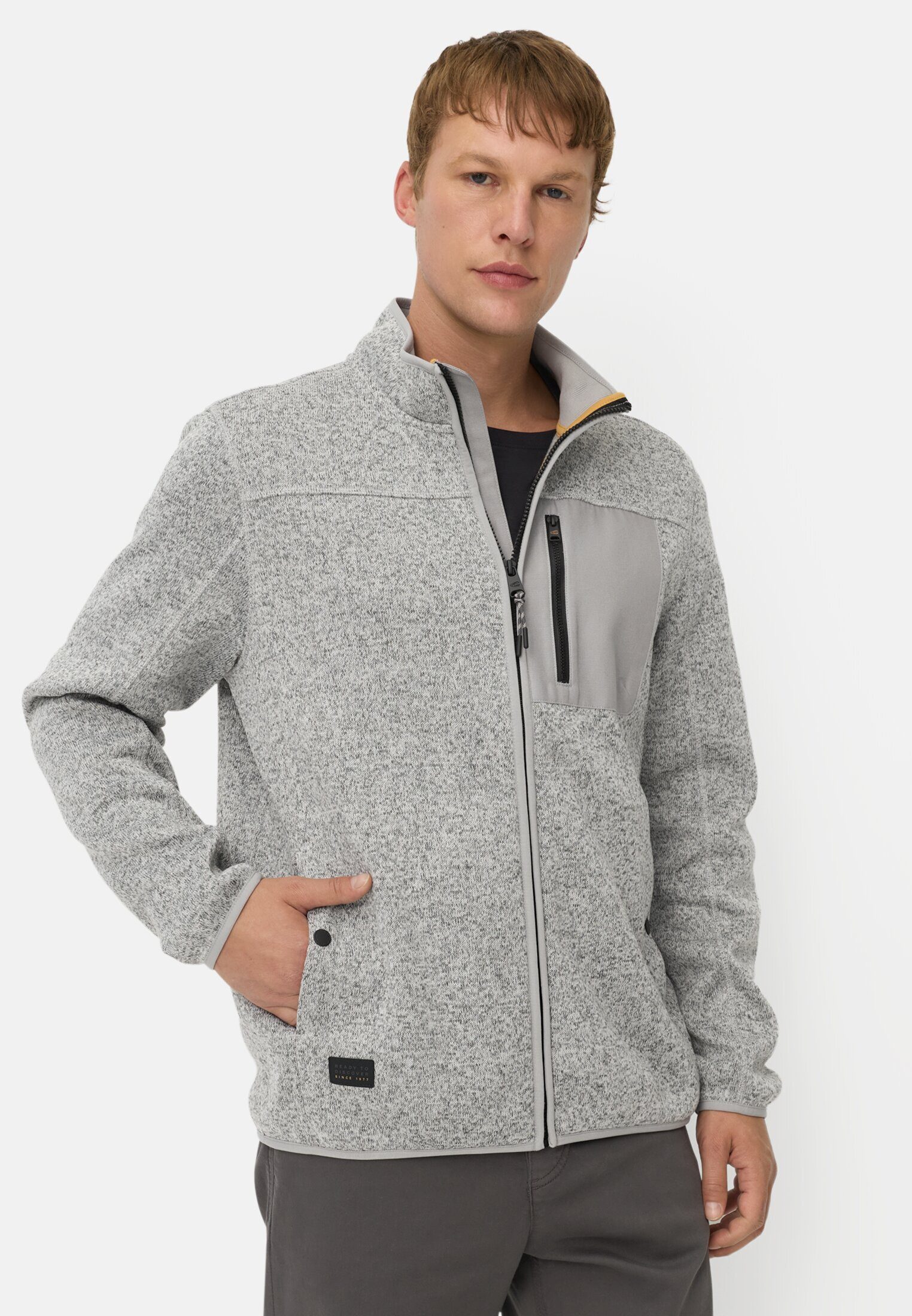 camel active Fleecejacke mit hohem Stehkragen Langarm Markenlogo