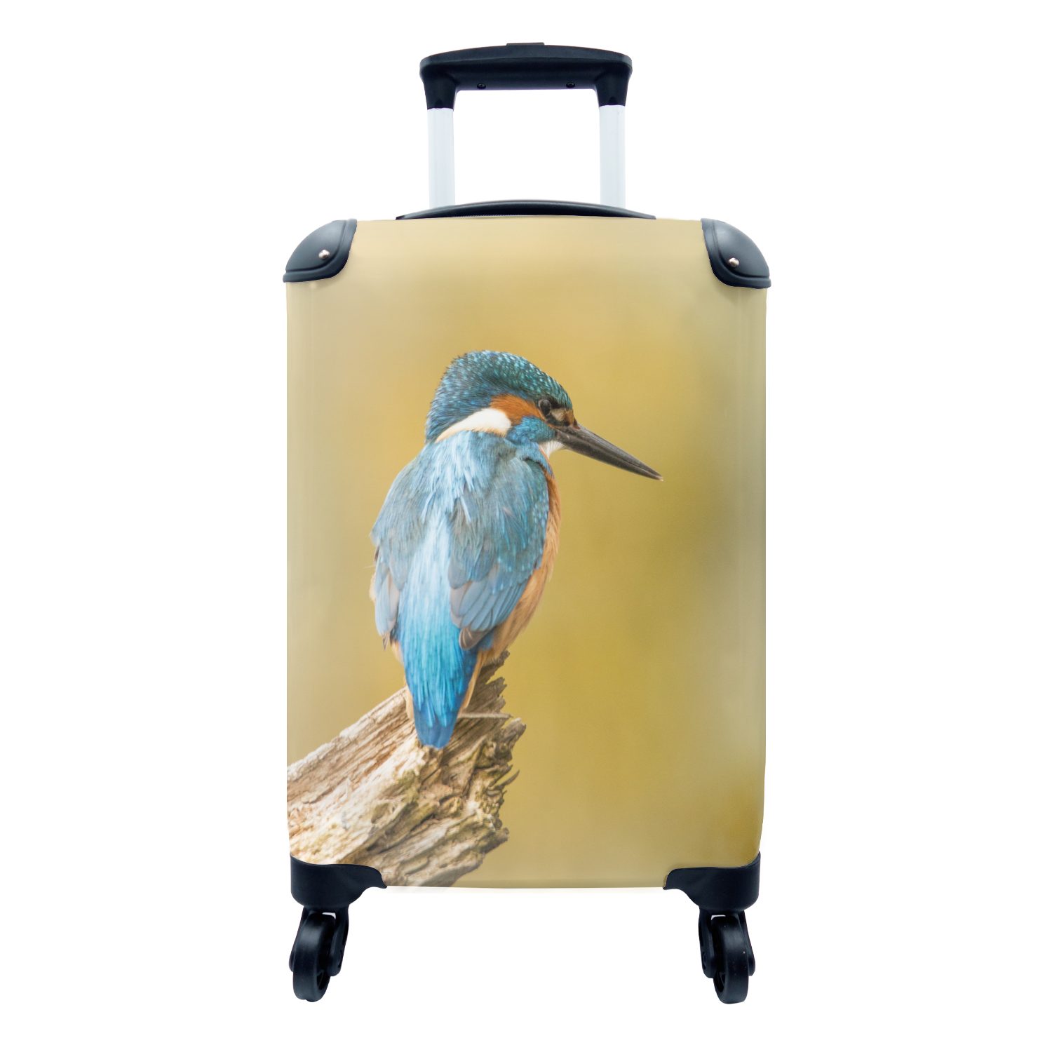 MuchoWow Handgepäckkoffer Holz - Eisvogel - Tiere, 4 Rollen, Reisetasche mit rollen, Handgepäck für Ferien, Trolley, Reisekoffer