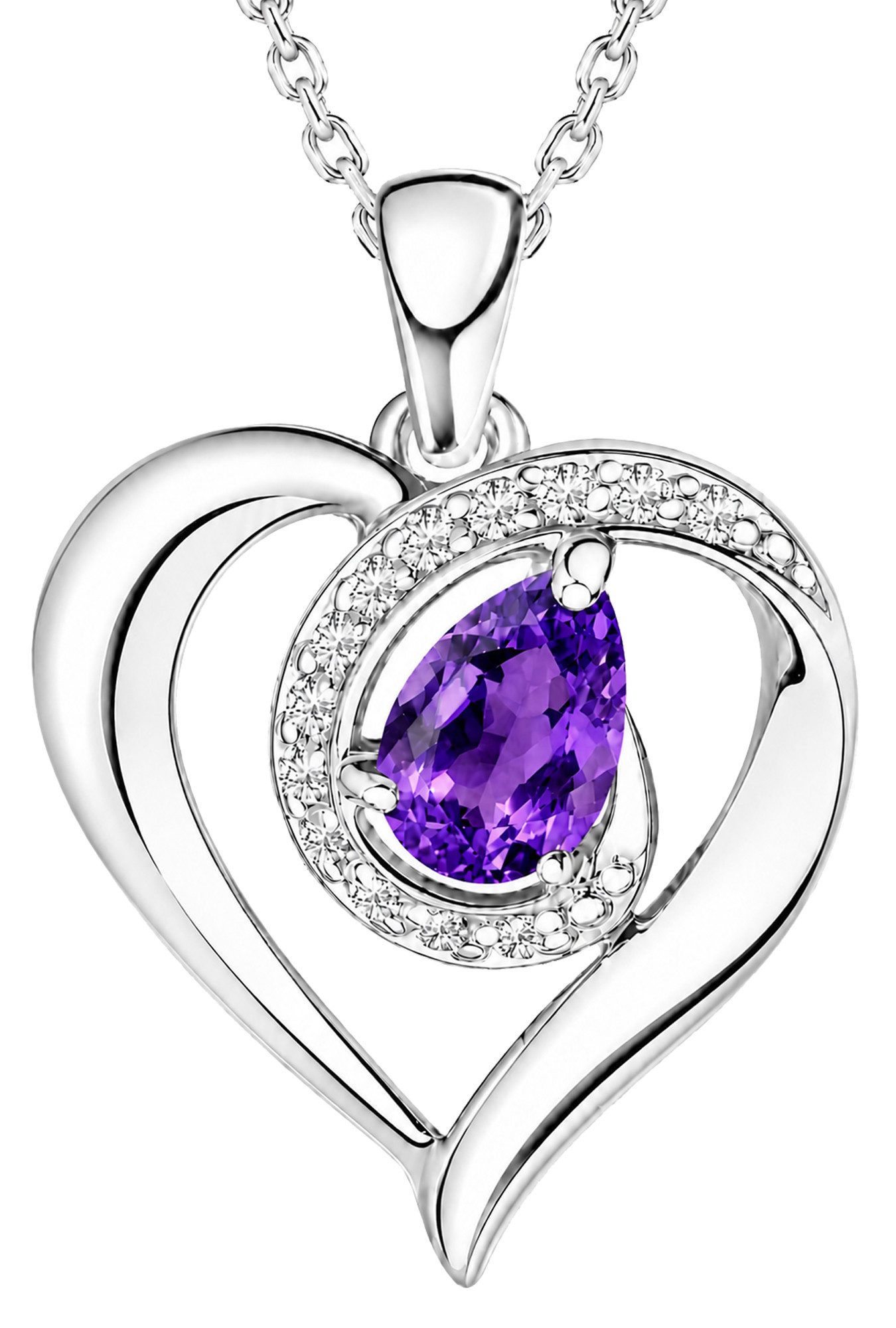 Herzkette Tropfen Edelstein Schmuck 925 Silber Halskette Geschenk Frau Freundin