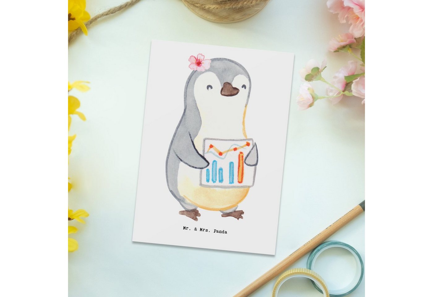 Thumbnail - Mr. & Mrs. Panda Postkarte Wirtschaftsanalytikerin Herz - Weiß - Geschenk, Geburtstagskarte, Kar, Charmantes Design