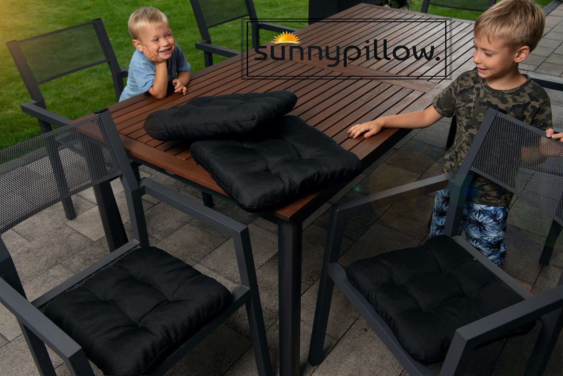 Bänke cm schwarz Bequeme Auflage Stuhlkissen Stühle Set Polsterauflage Stuhlkissen 40x40 4er / sunnypillow 8cm, für