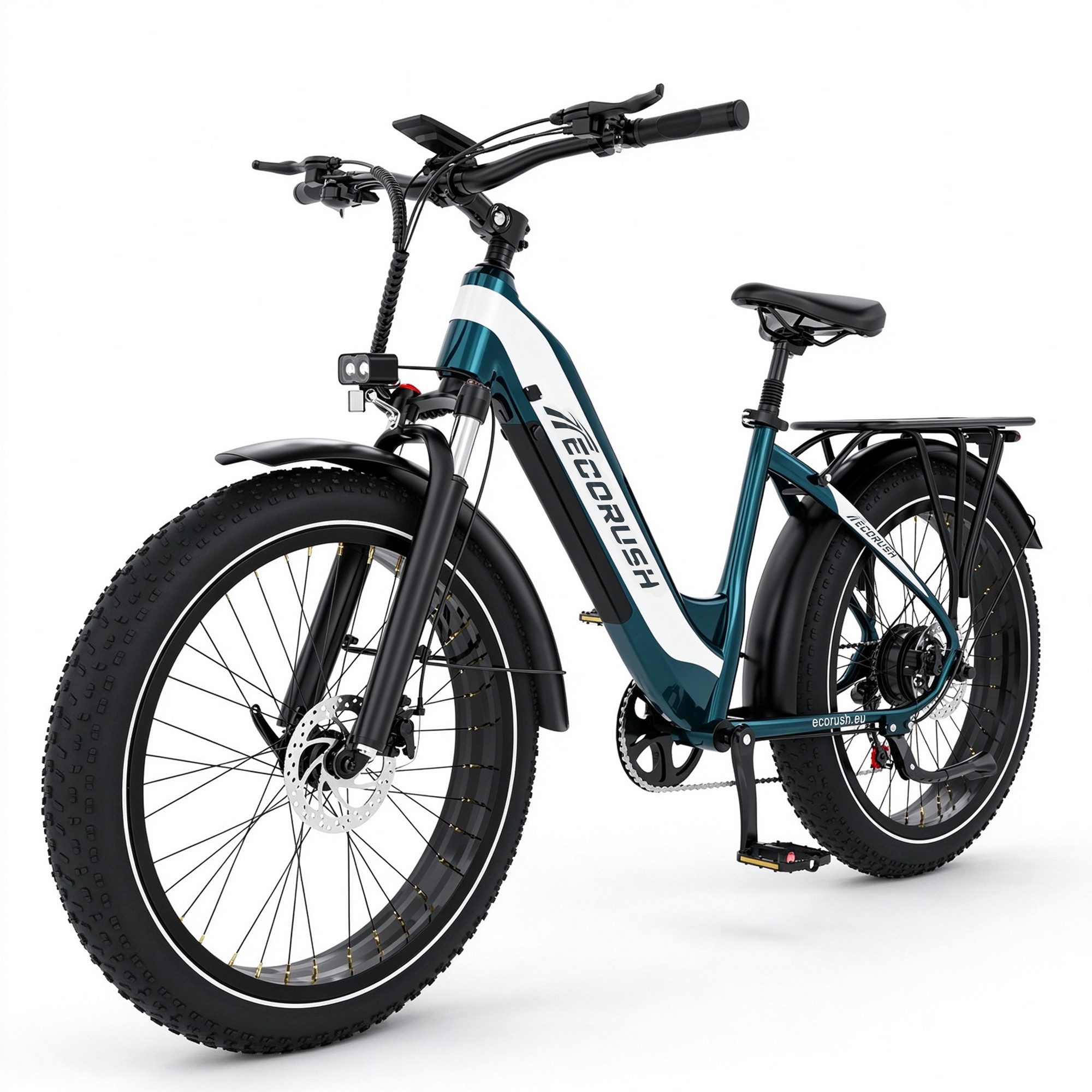ECORUSH E-Bike Trekkingrad Elektrofahrrad, 26 * 4.0 Breite Reifen mit 48V20Ah Akku, 7 Gang shimano shimano Schaltwerk, Kettenschaltung, Heckmotor, 960 Wh, Vollfederung, Pedelc, E-Mountainbike für Erwachsene