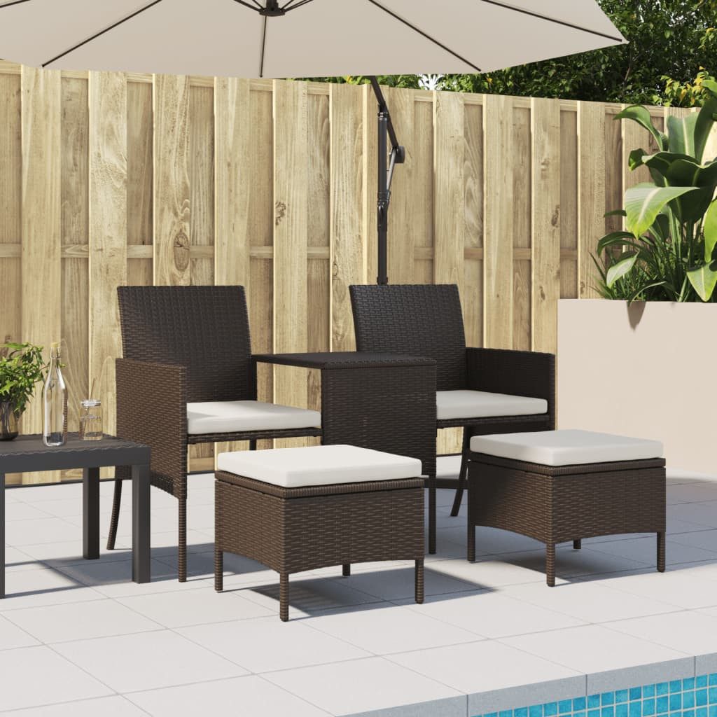 vidaXL Loungesofa Gartensofa 2-Sitzer mit Tisch und Hockern Braun Poly Rattan, 1 Teile