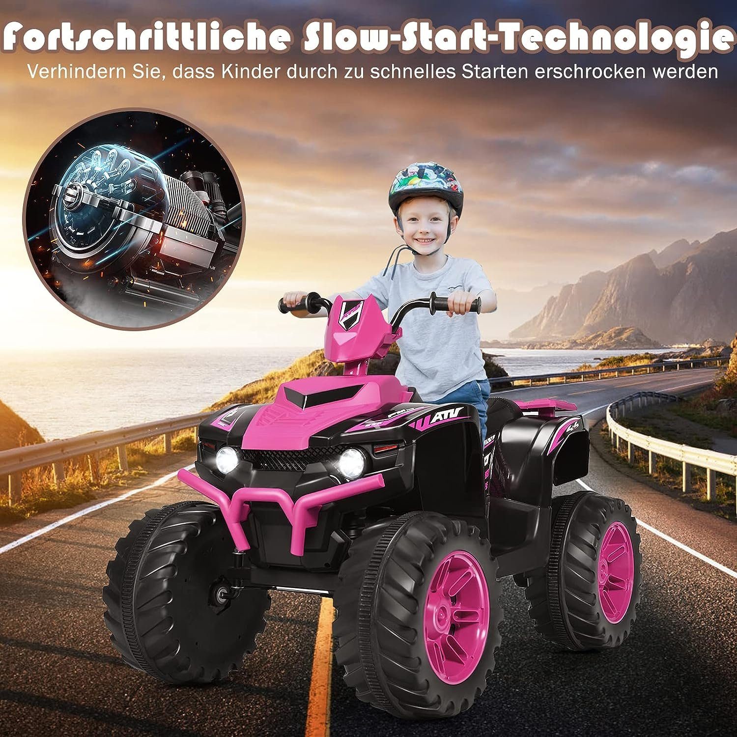 KOMFOTTEU Elektro-Kinderquad Quad Motorrad, mit LED Musik Hupe USB Bluetooth Radio – Bild 3 von 5