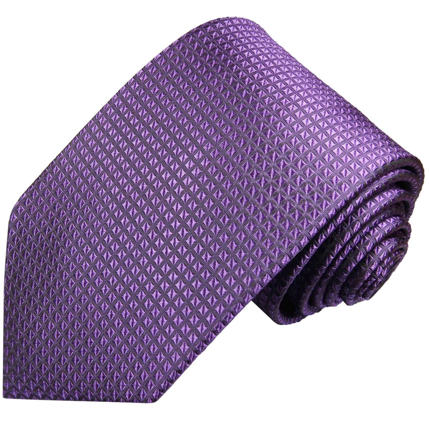 Seide Tuch 2022 (6cm), Seidenkrawatte lila Schmal 100% Krawatte Waffelmuster uni mit violett Einstecktuch) Krawatte modern 2-St., Herren mit Paul Malone (Set,