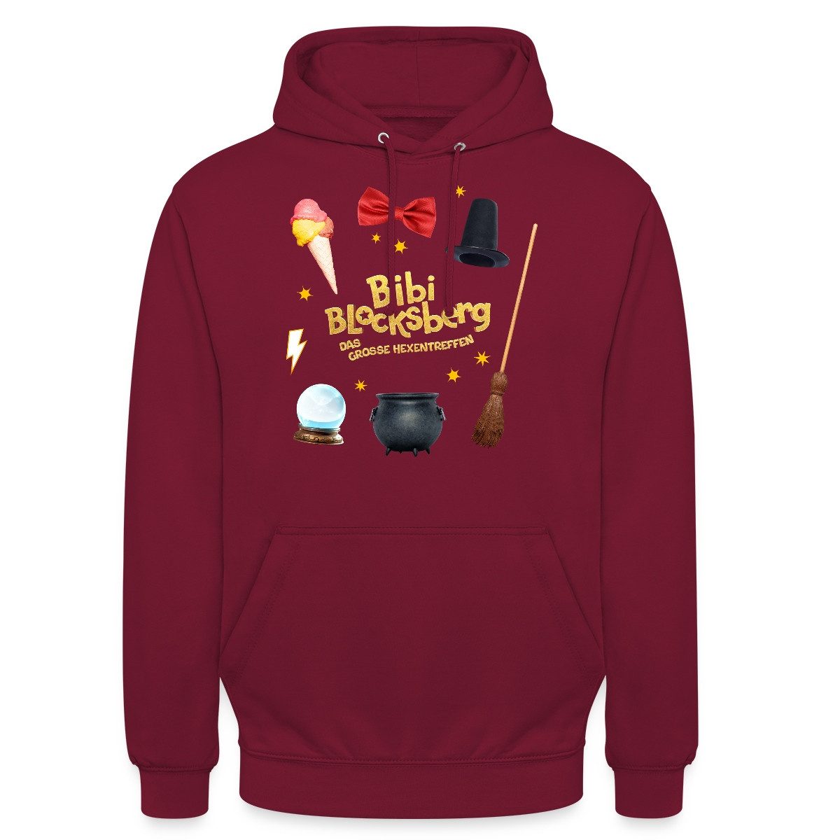 Spreadshirt Hoodie Bibi Blocksberg Film Mit Hexenzubehör Und Logo Unisex Hoodie (1-tlg) Unisex-Schnitt: Sitzt bei Männern körpernah, bei Frauen weit