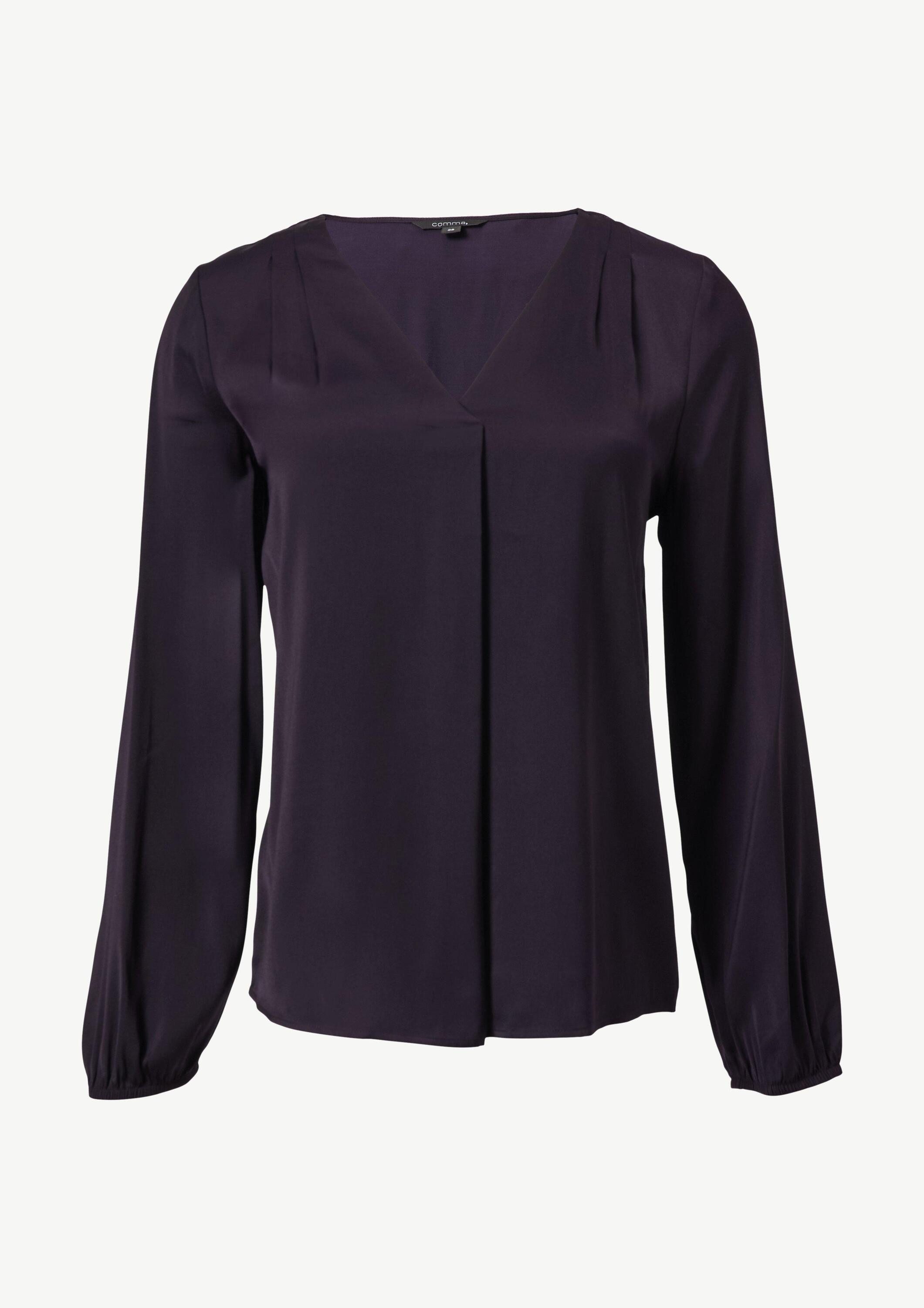 comma Langarmbluse Bluse Satinbluse mit V-Ausschnitt