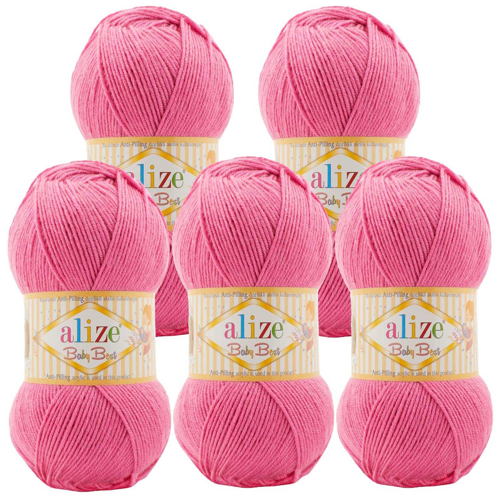 Alize 5 x 100g Strickgarn ALIZE Baby Best uni Babywolle Wolle Antipilling Häkelwolle, 240 m (Sparpaket), 157 hortensie