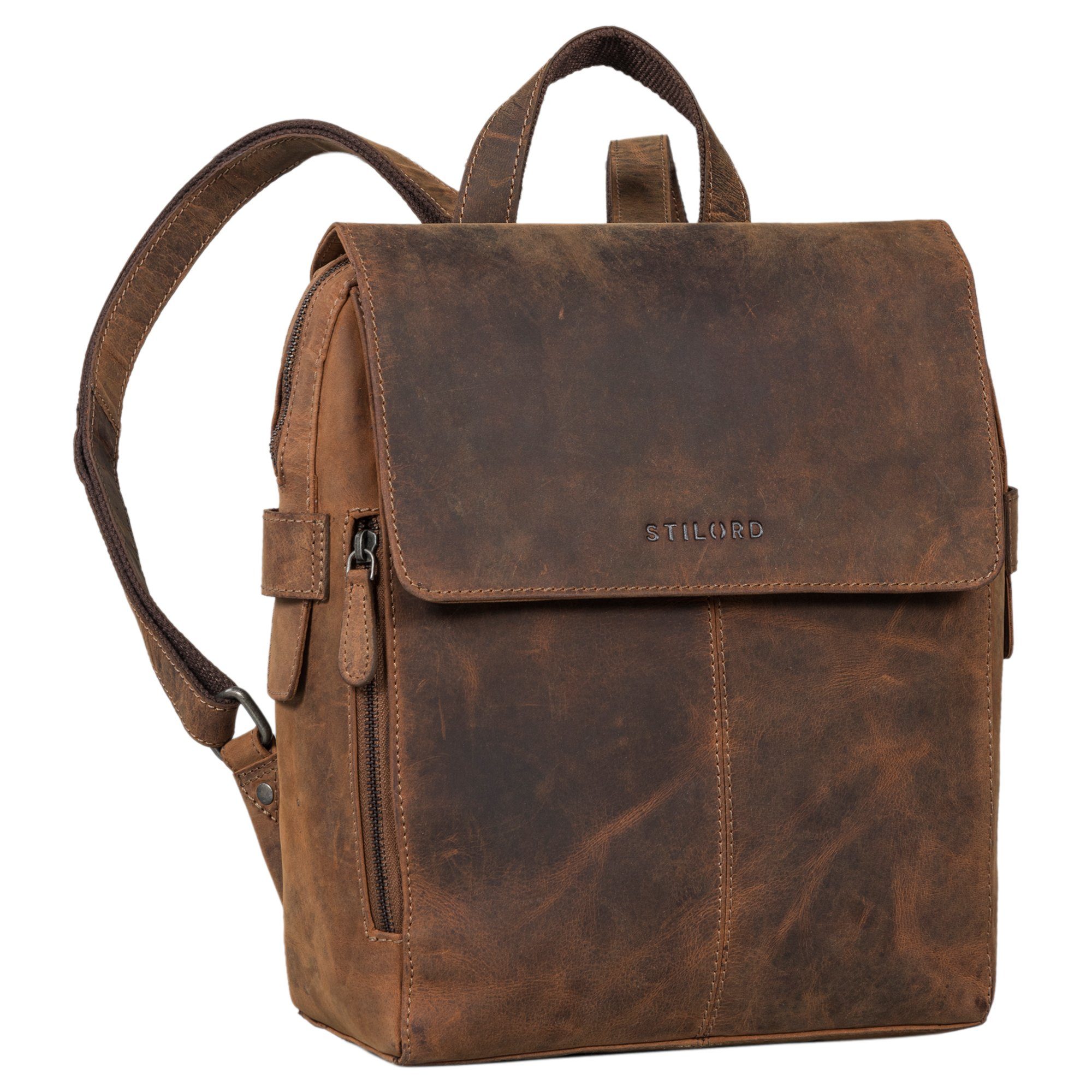 STILORD Cityrucksack "Darcy" Tagesrucksack Leder mit Überschlag