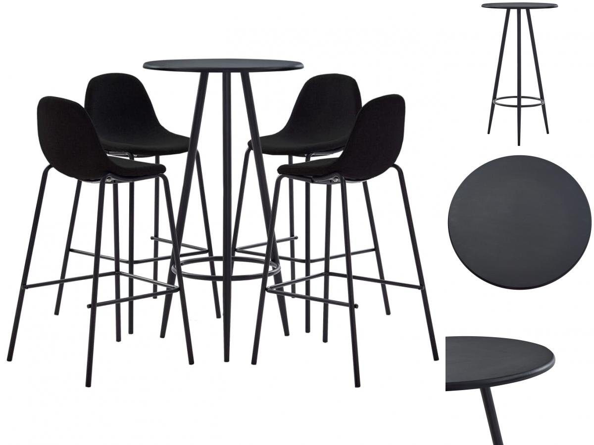 vidaXL Sitzgruppe 5-tlg Bar-Set Stoff Schwarz Barhocker Hochtisch Bartisch Küche Esszimm