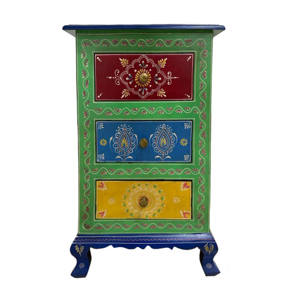 Oriental Galerie Mehrzweckschrank Kommode Chadna mit Schubladen Indien Grün Bunt 75 cm