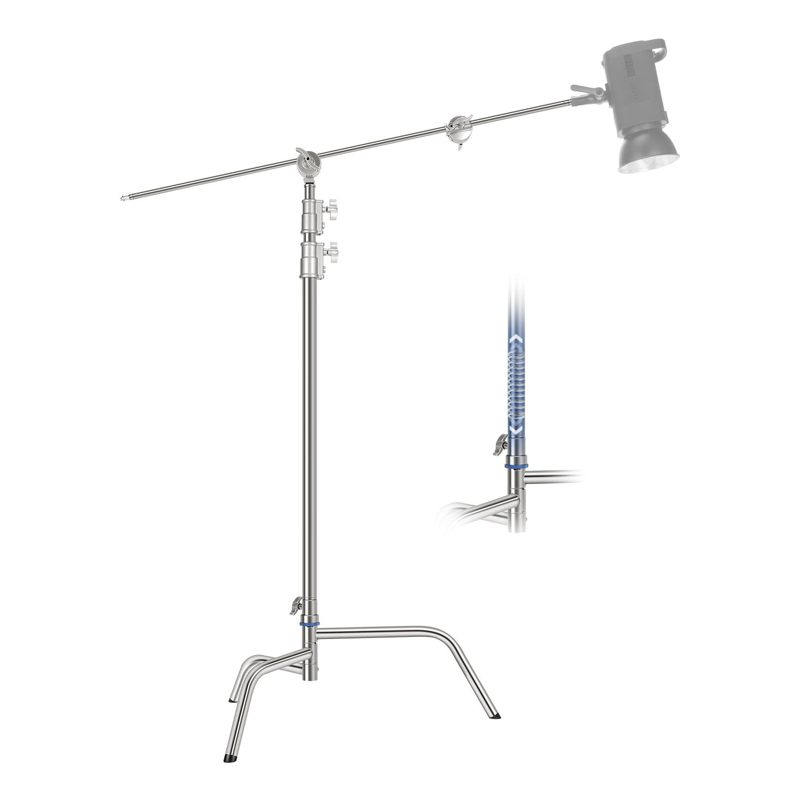 Neewer SC320Q 320cm Edelstahl Hochleistungs C Stand, C Stativ mit Auslegerarm Lampenstativ (Max. Last 20kg, Schnellmontagesockel, dickerer Mittelstange)