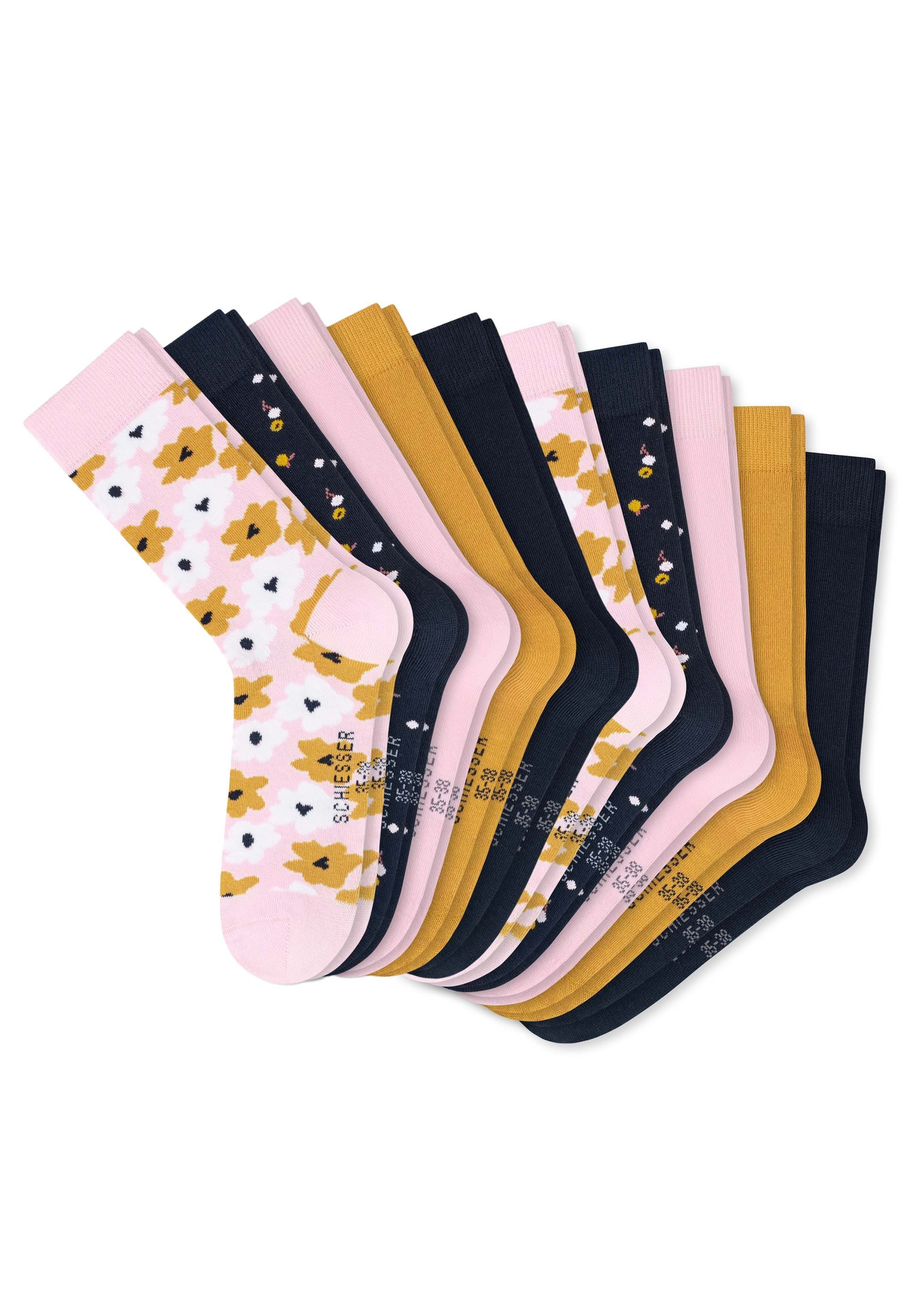 Schiesser Langsocken 10er Pack Flowers (Spar-Set, 10-Paar) Kindersocken Mädchen - Baumwolle - Mit handgekettelter Naht | Lange Socken