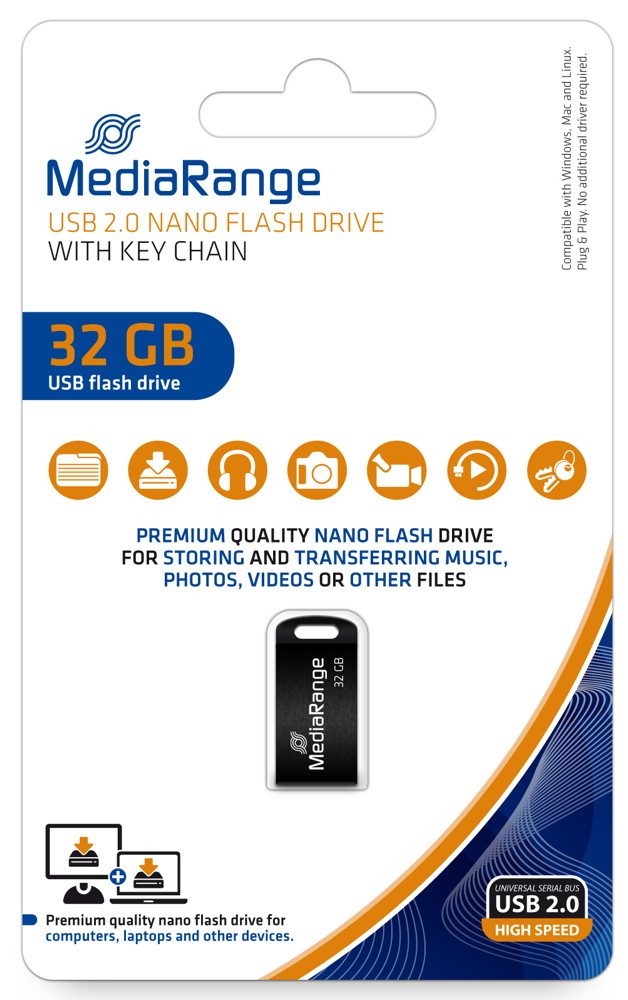 USB Stick 32GB Speicherstick Nano inkl. Schlüsselanhänger schwarz USB-Stick
