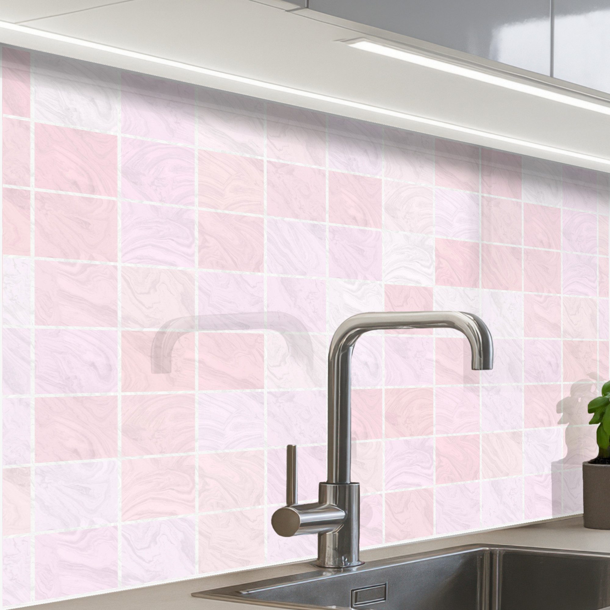 KitchenYeah Küchenrückwand selbstklebend Marmor - Muster - Mosaik - Rosa, (1-tlg), Spritzschutz, Küche, Rückwand, Küchenwand, Küchenfront, 80x60 cm