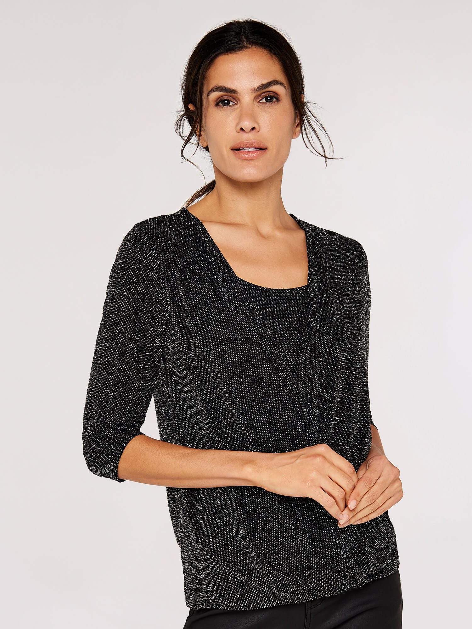 Apricot Wickelshirt Top in Wickeloptik (1-tlg) mit Glitzer