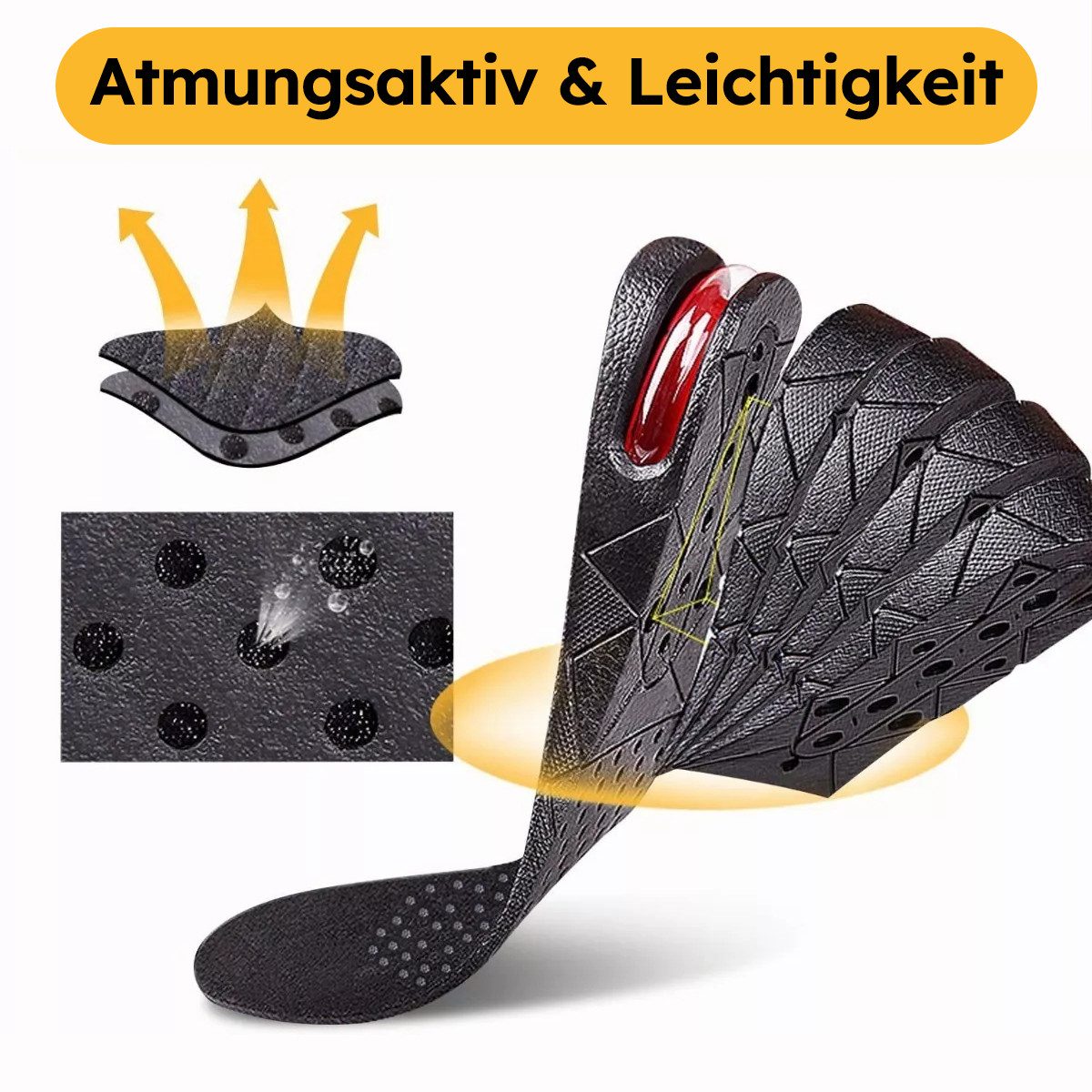 MOPUEA Einlegesohlen Sport Höhe Kissen verstellbar Schuheinlegesohlen (Set, 2-tlg., Höhenverstellbare Einlegesohlen mit atmungsaktivem Mesh-Gewebe), Unsichtbare – Bild 3 von 5