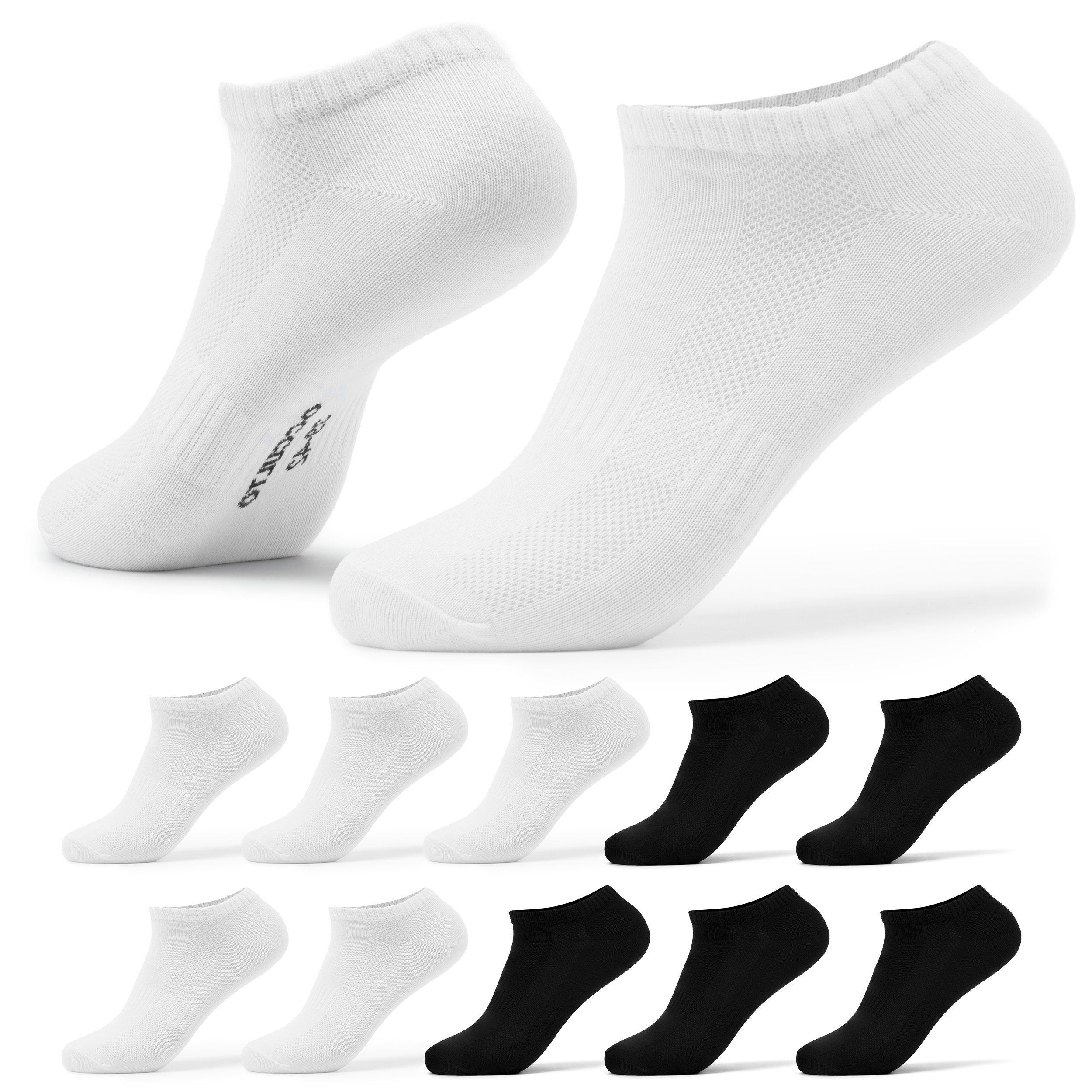 OCCULTO Sneakersocken Herren Sneaker Socken aus Bio-Baumwolle 10er Pack (Modell: Johannes) (10-Paar) 5x Blk, 5x Wht