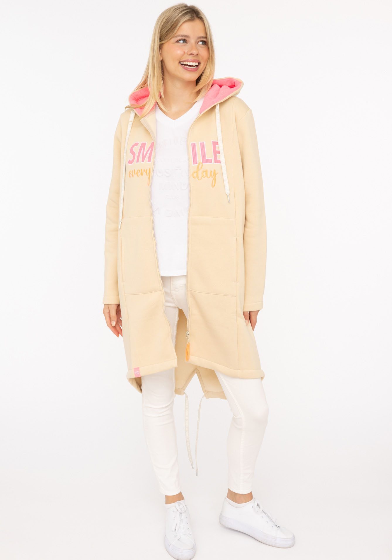 Zwillingsherz Jerseymantel "Smile everyday" mit großer SMILE Stickerei und günstig online kaufen