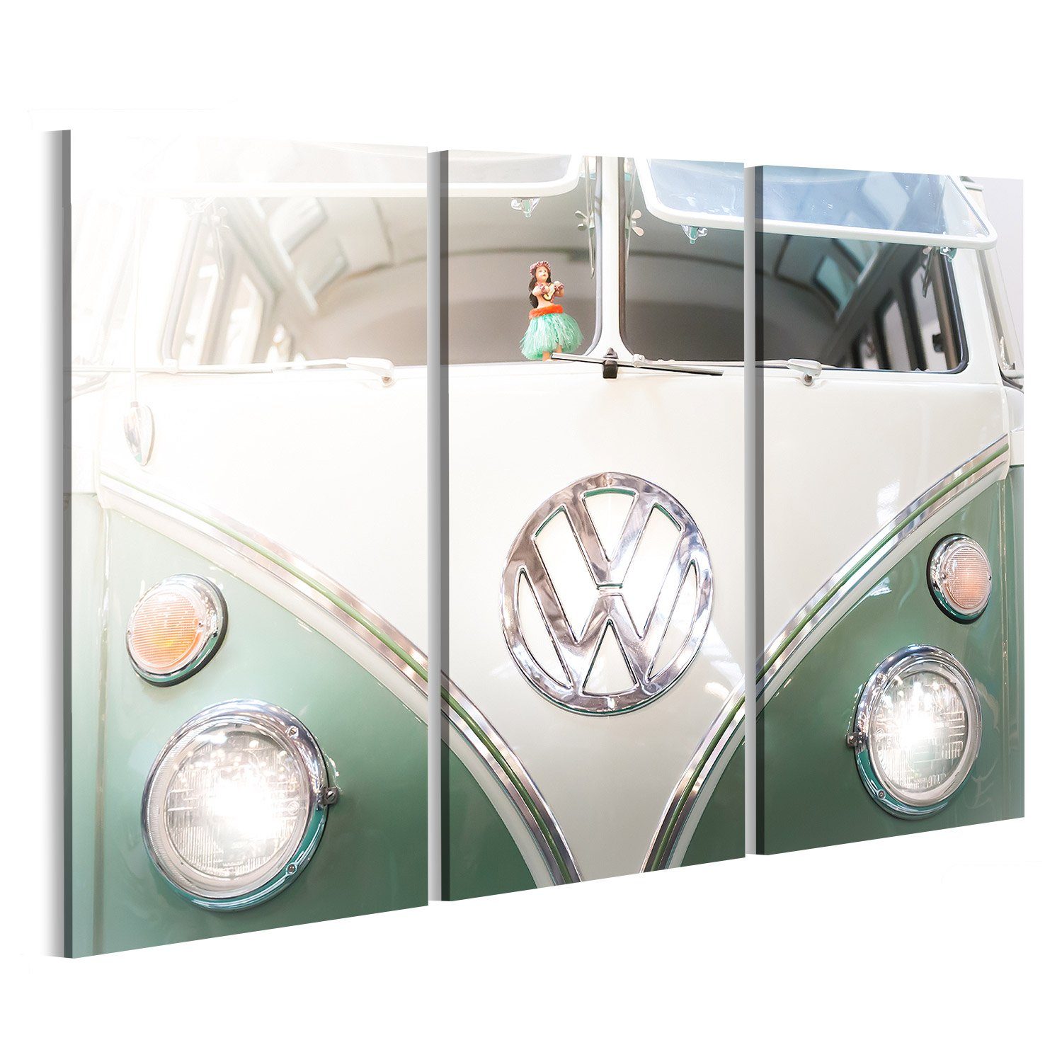 islandburner Leinwandbild Bild auf Leinwand Frontansicht Bus Mint Weiß  passend für VW Bulli T1 W