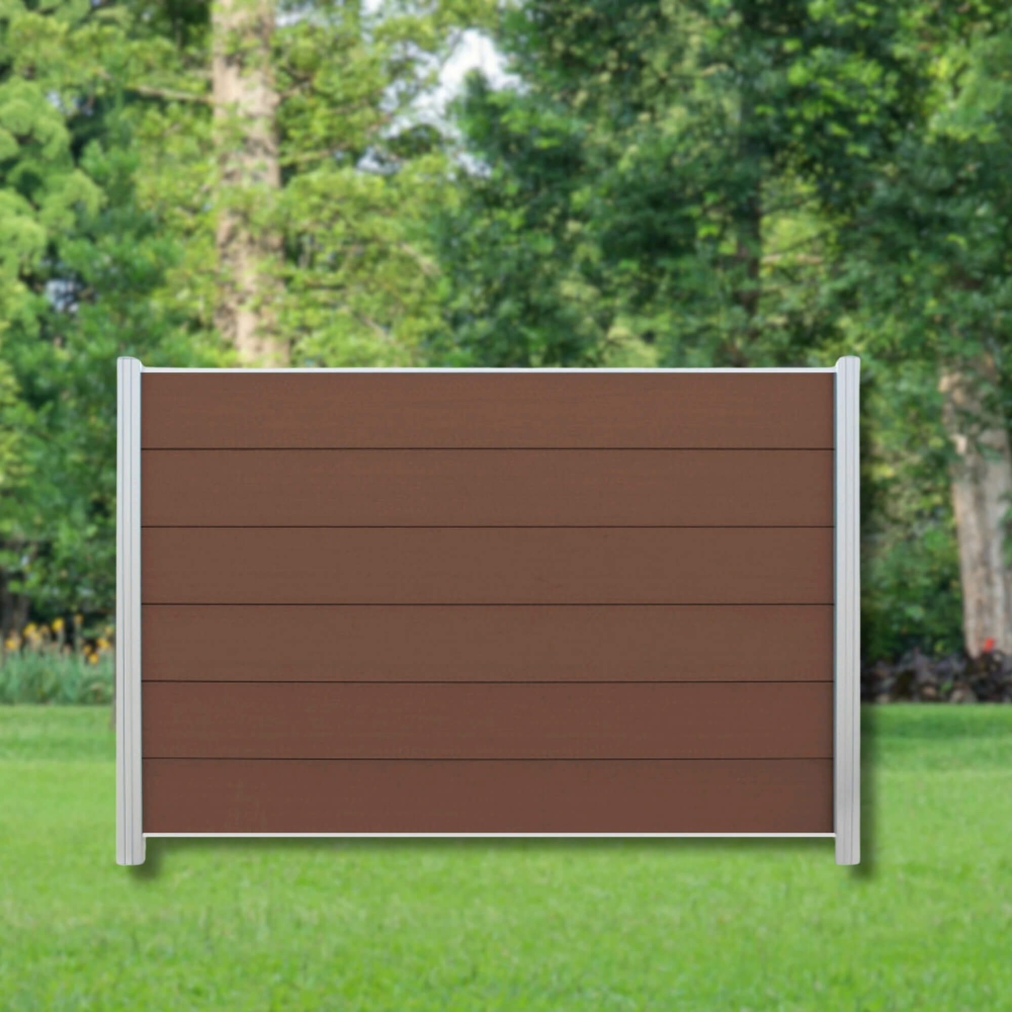 WPC Profi Zaun Set Komplettset Sichtschutzzaun Alupfosten Redwood Braun 180x120 cm, (Komplettset, mit Start- und Abschlussleisten, Pfosten und Zubehör)