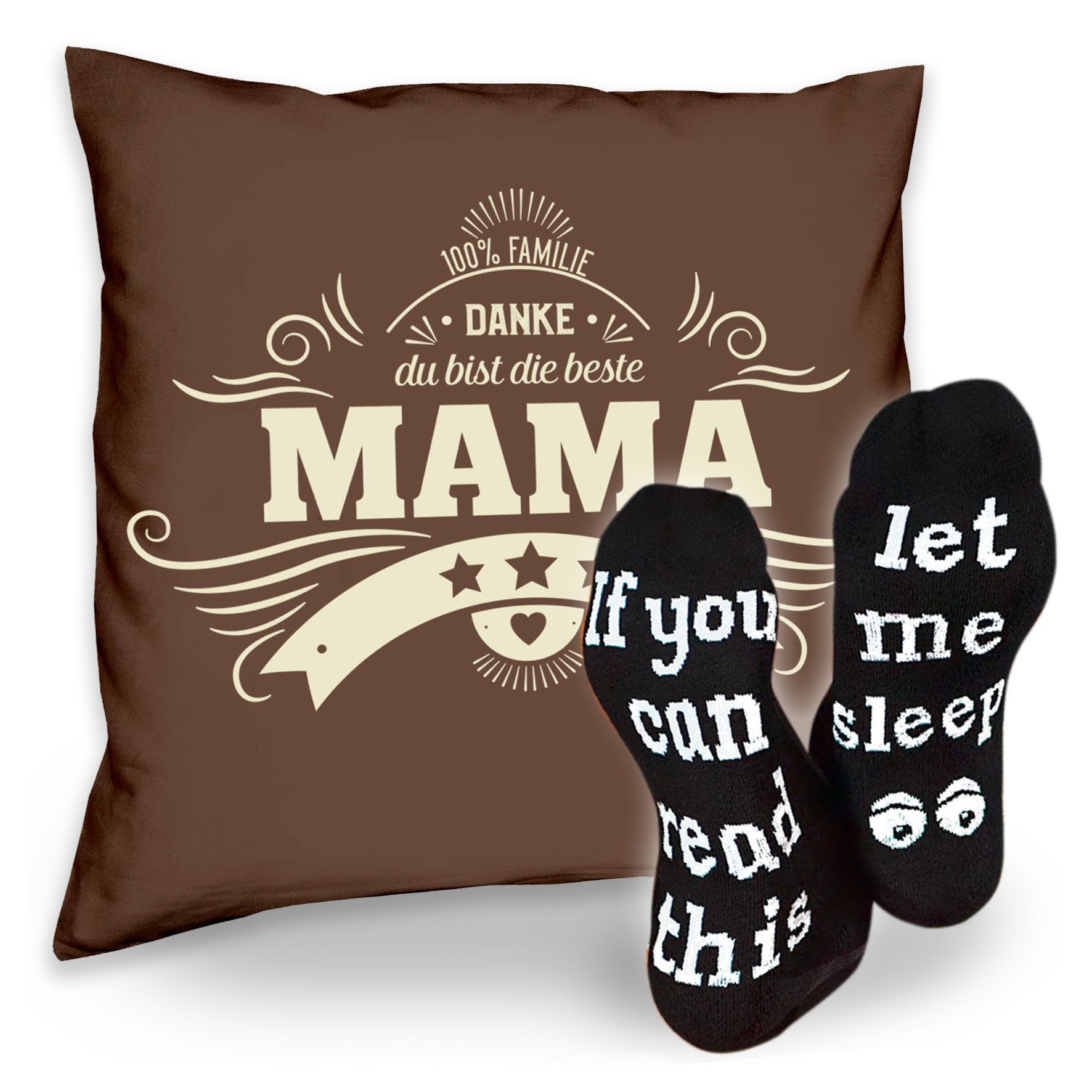 Soreso® Dekokissen Kissen Danke Mama & Sprüche Socken Sleep, Geschenke Weihnachten Geburtstag Muttertag braun