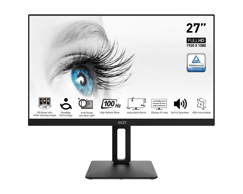 MSI PRO MP271AP LED-Monitor (68,6 cm/27 ", 1920 x 1080 px, Full HD, 1 ms Reaktionszeit, 100 Hz, IPS-LCD, höhenverstellbar, 3 Jahre Herstellergarantie)